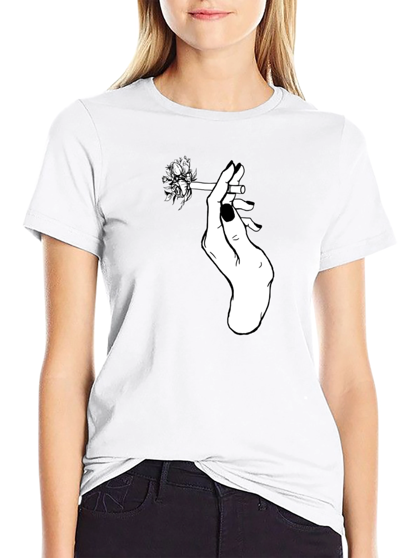 Floral Cigarette Graphic Tee - Black