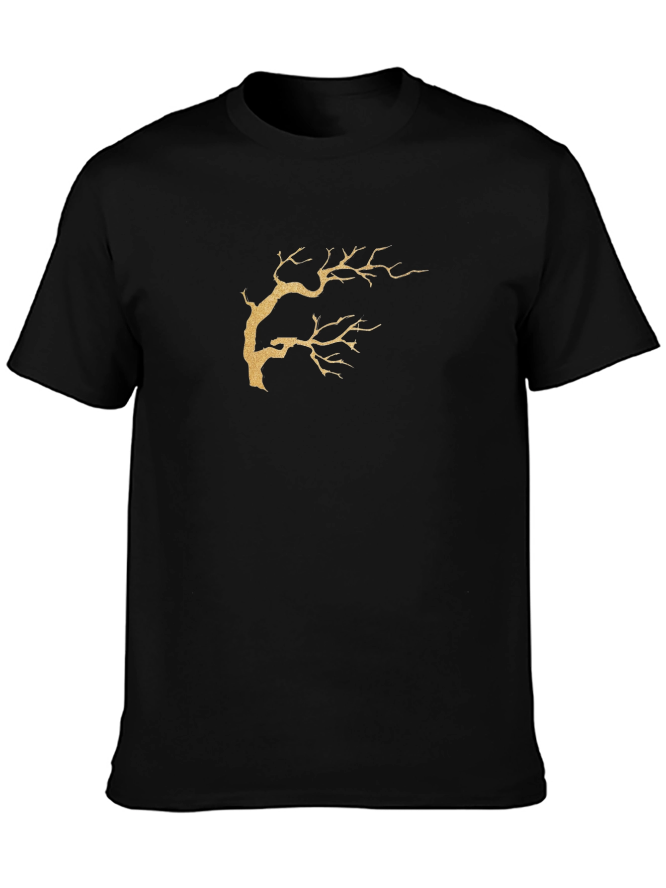 Black T-Shirt with Gold Tree Branch Graphic