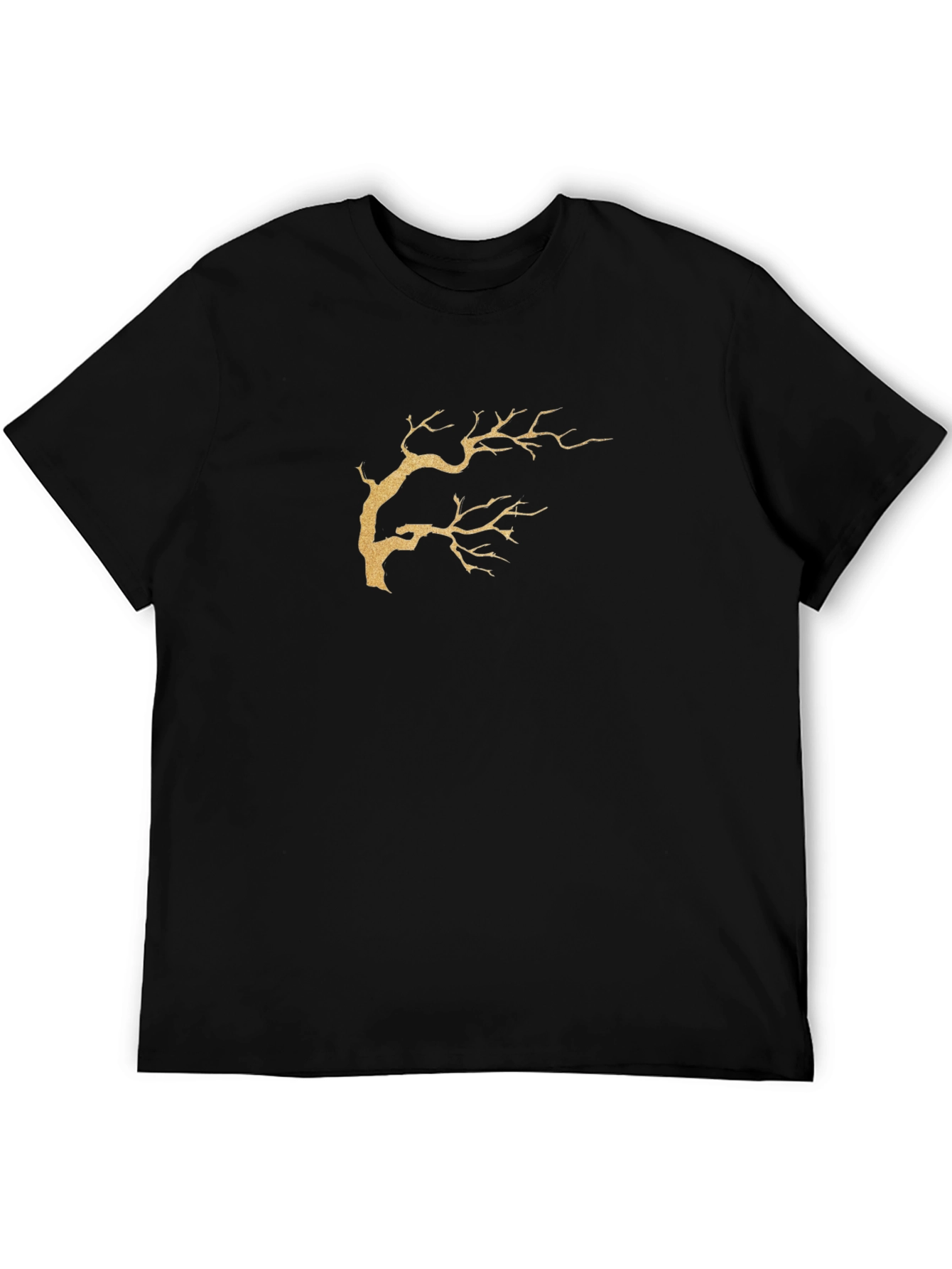 Black T-Shirt with Gold Tree Branch Graphic