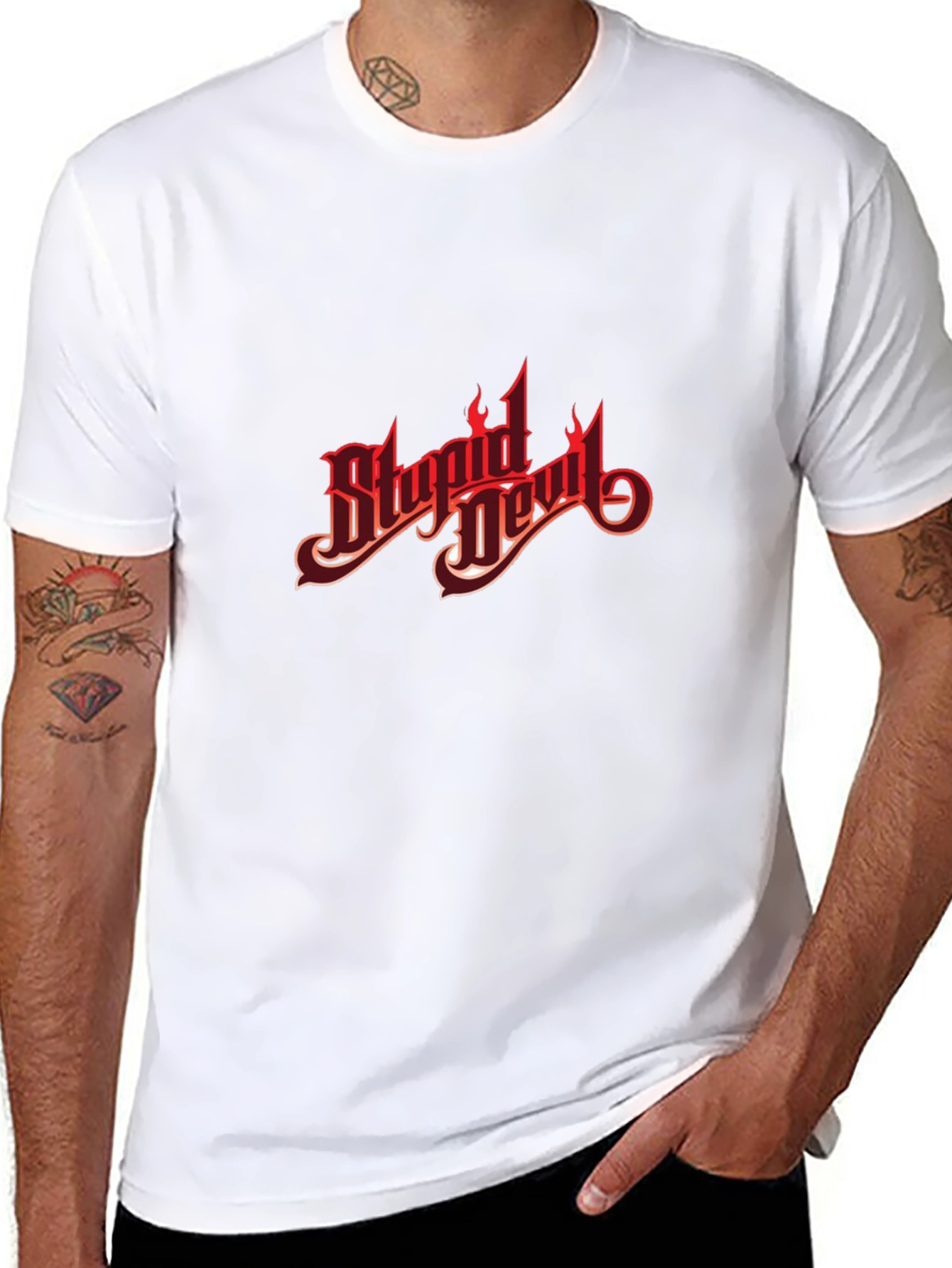 Stupid Devil Graphic Print Black T-Shirt