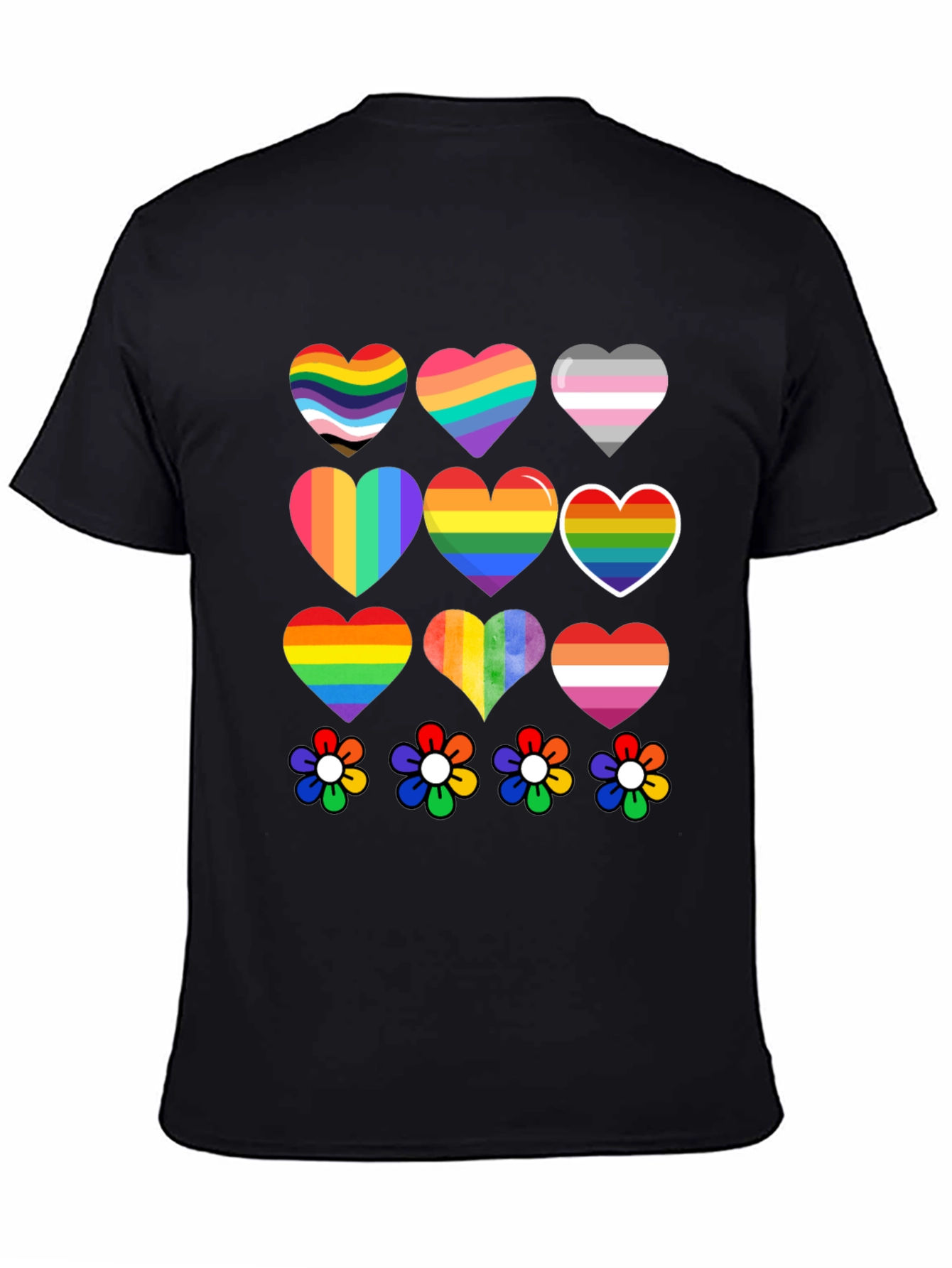 Pride Hearts & Flowers T-Shirt - Black LGBT Tee