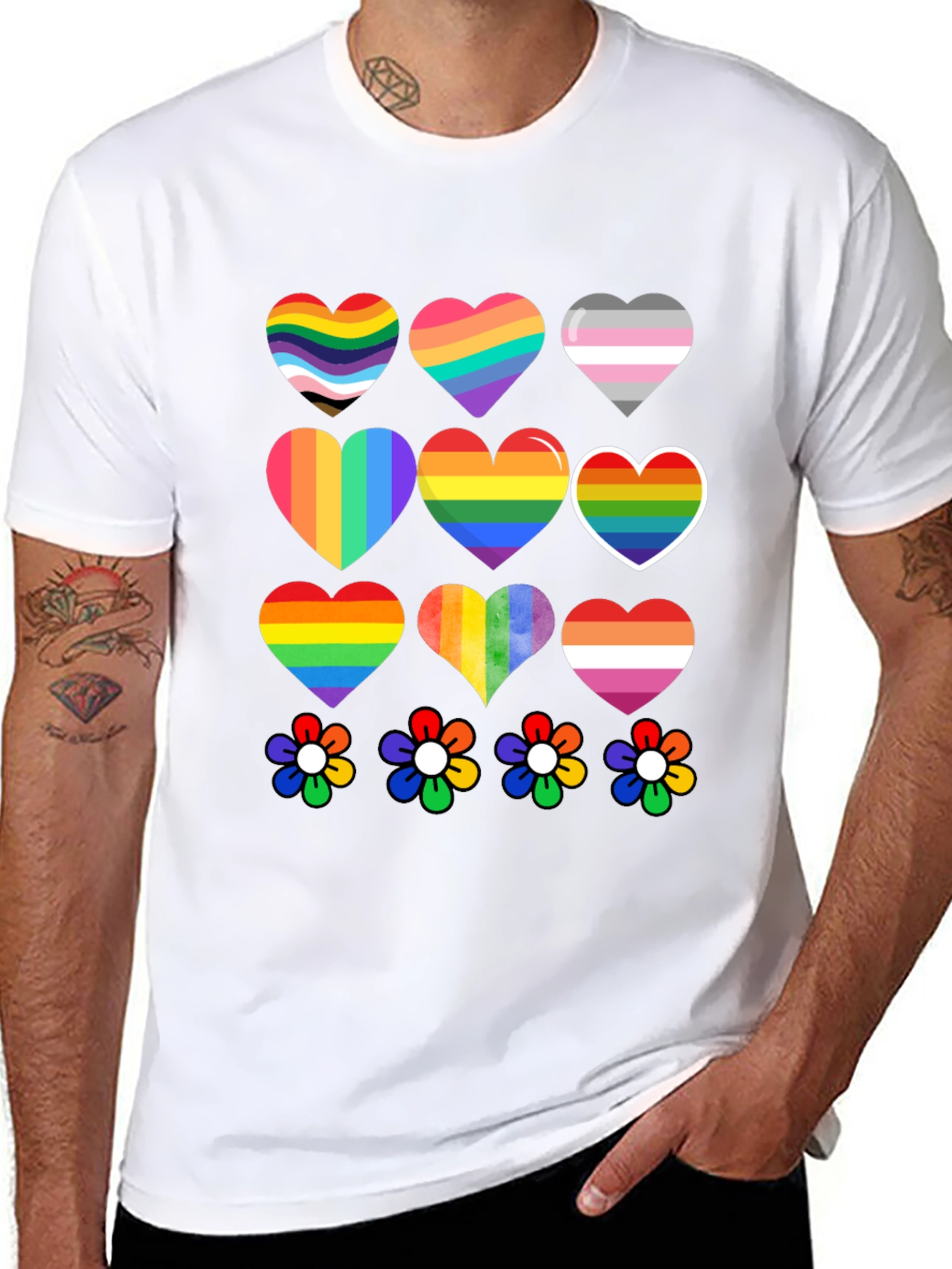 Pride Hearts & Flowers T-Shirt - Black LGBT Tee