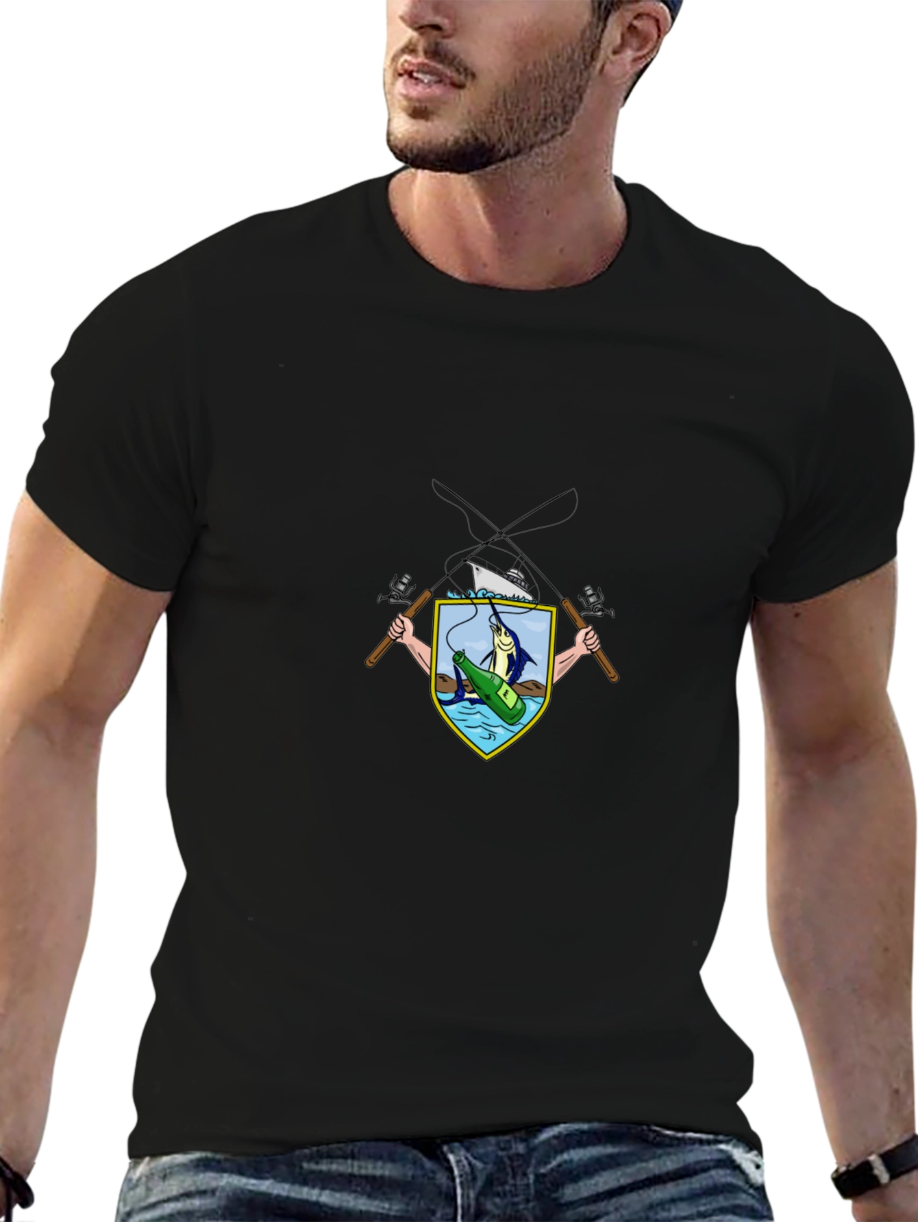 Fishing Crest Graphic Tee - Black