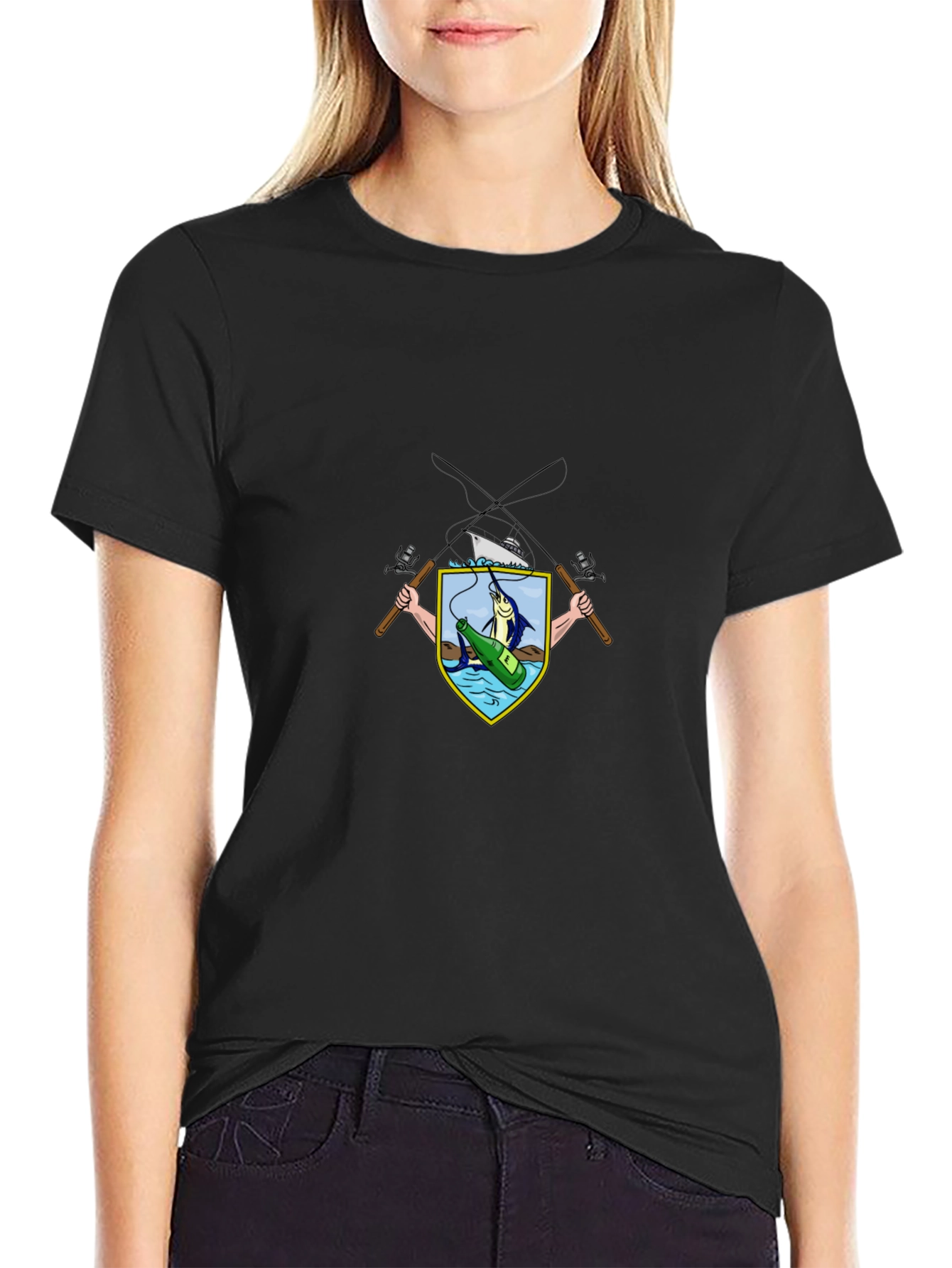 Fishing Crest Graphic Tee - Black