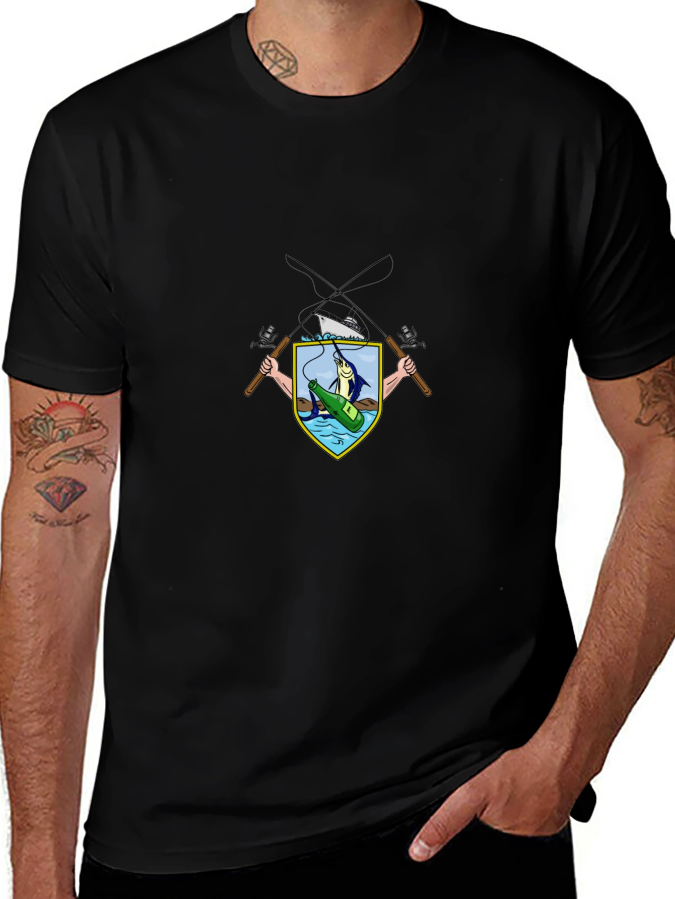 Fishing Crest Graphic Tee - Black