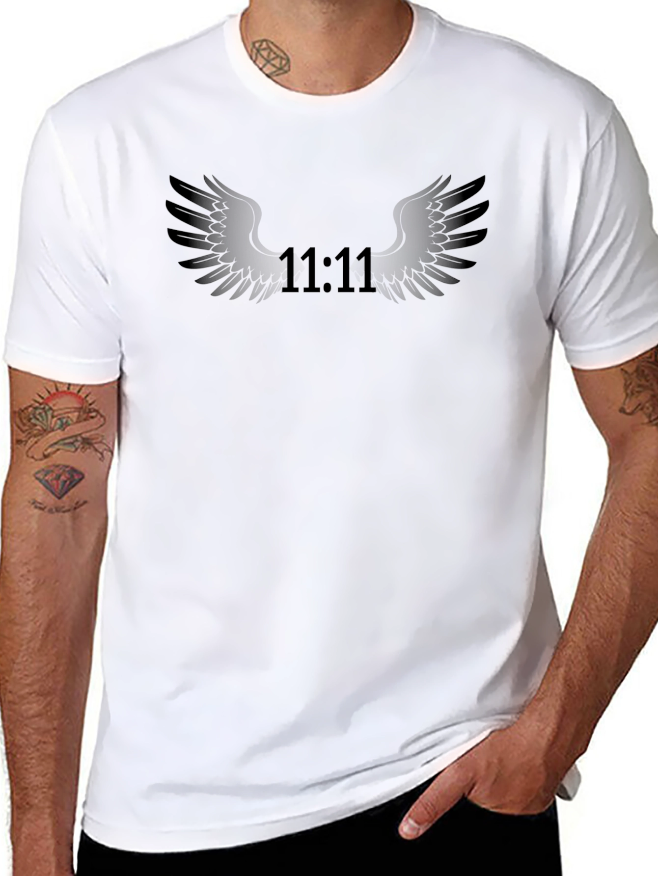 Mystical 11:11 Wings Graphic Black Tee