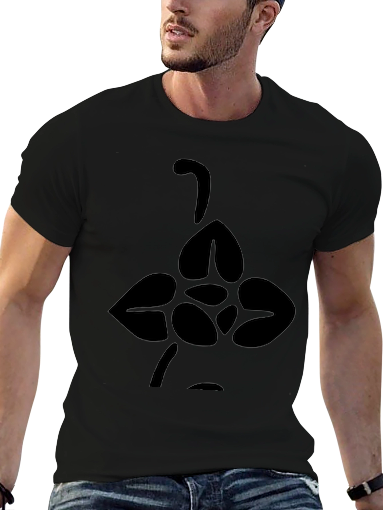 Black Tee with Abstract Floral Design