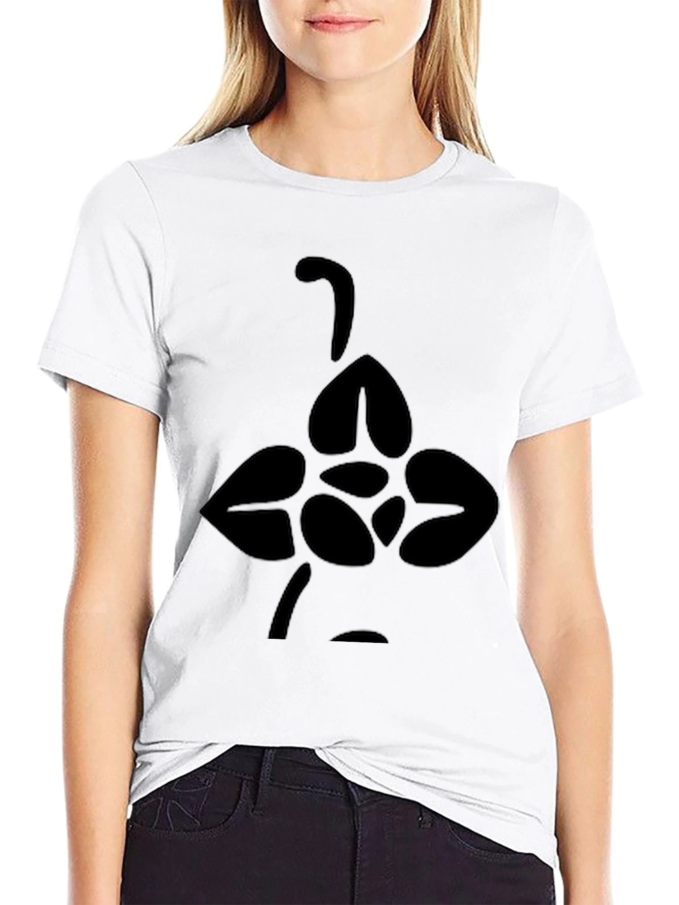 Black Tee with Abstract Floral Design