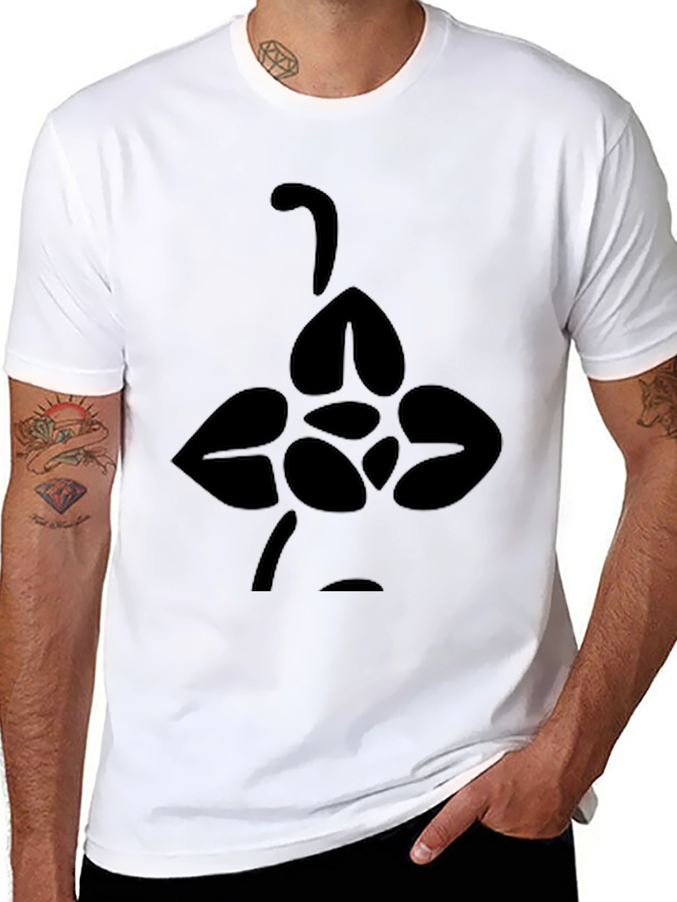 Black Tee with Abstract Floral Design