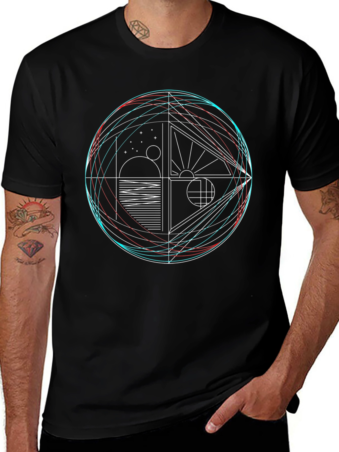 Geometric Graphic Print Crew Neck T-Shirt