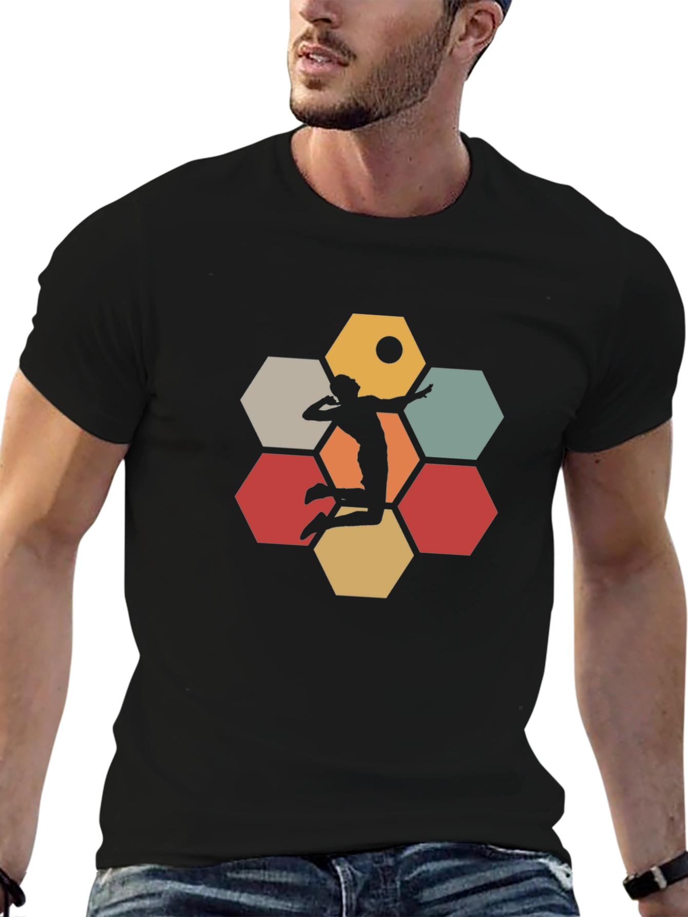 Volleyball Hexagon Graphic Tee - Black