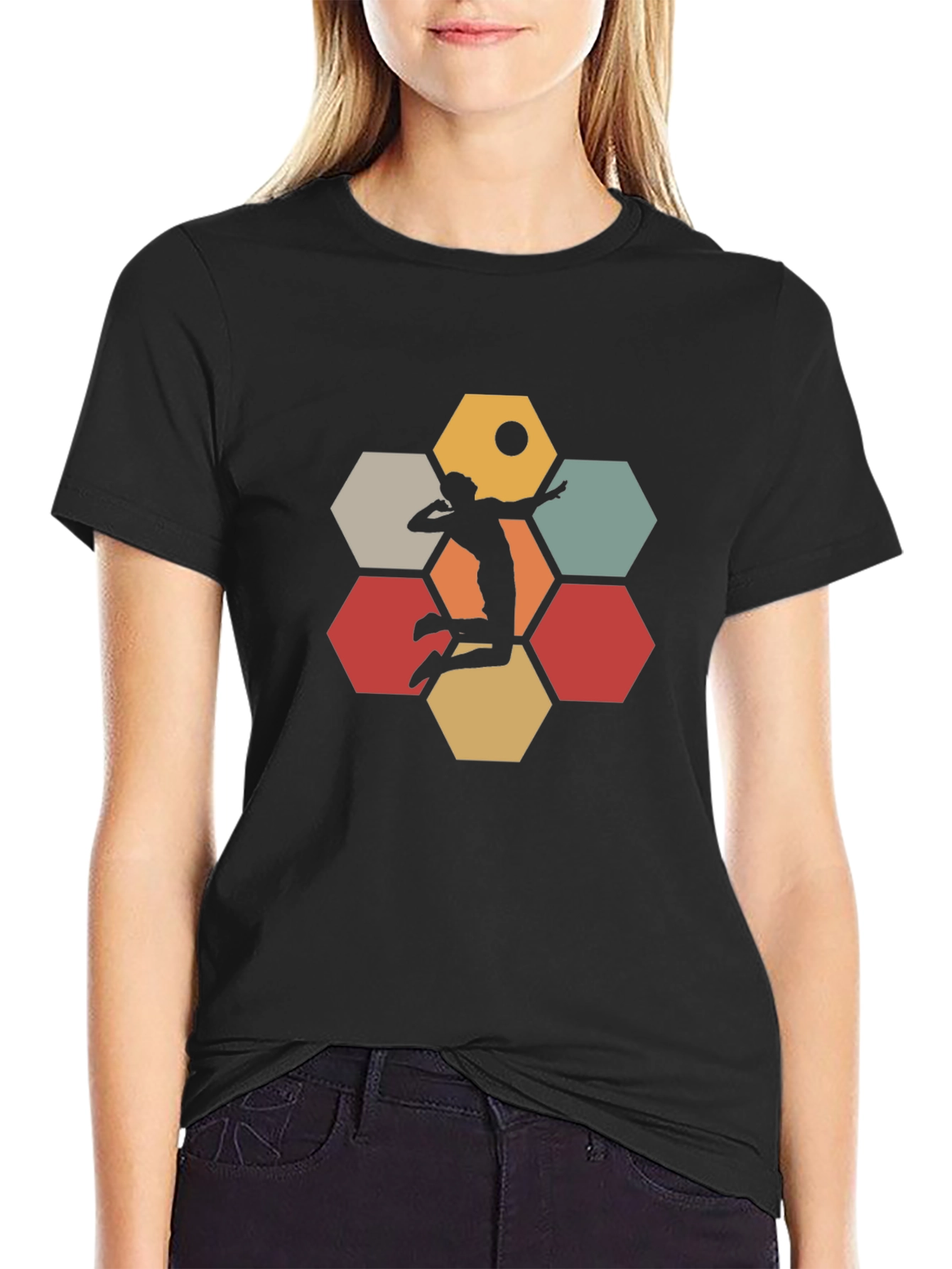Volleyball Hexagon Graphic Tee - Black