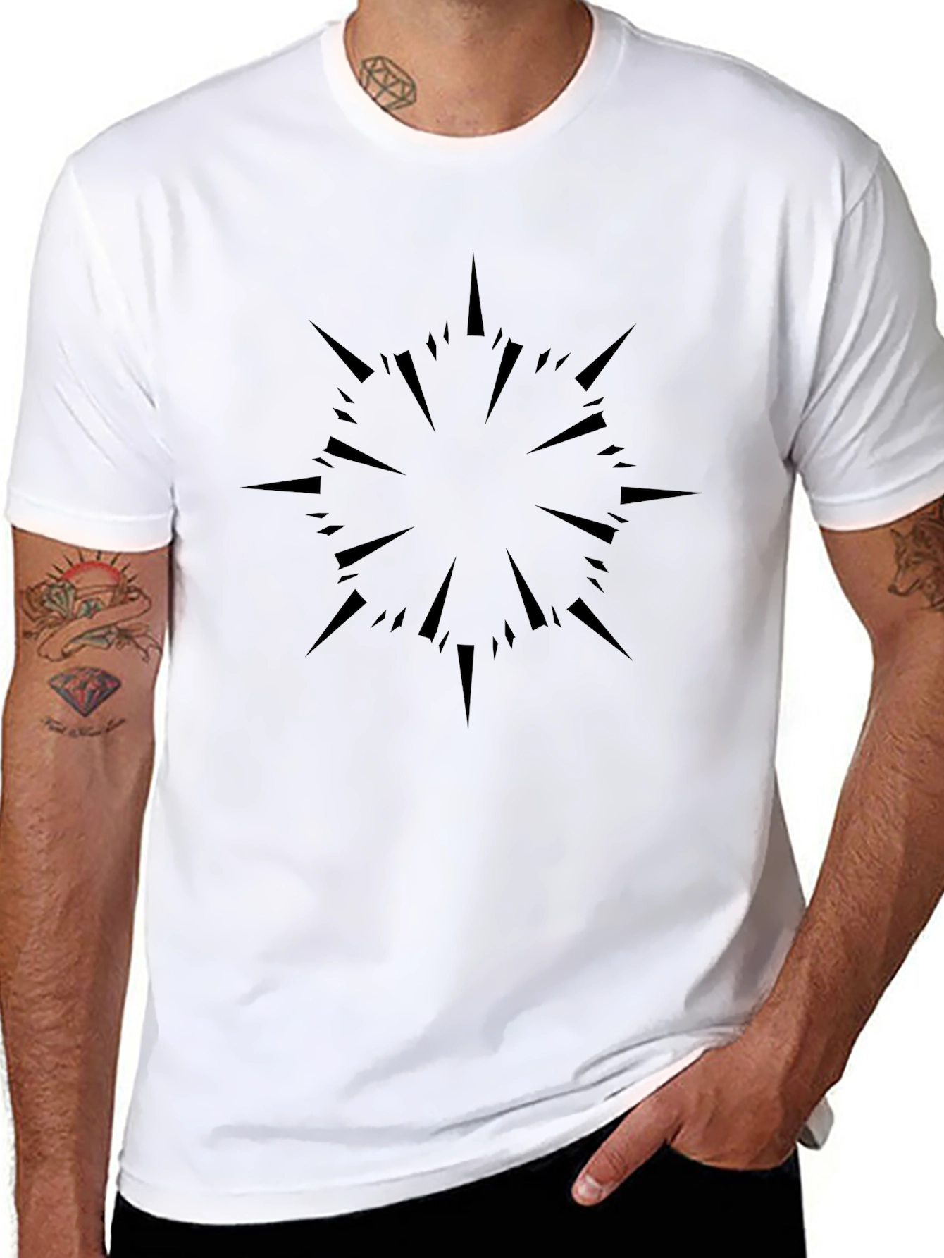 Black Graphic Tee - Abstract Burst Design