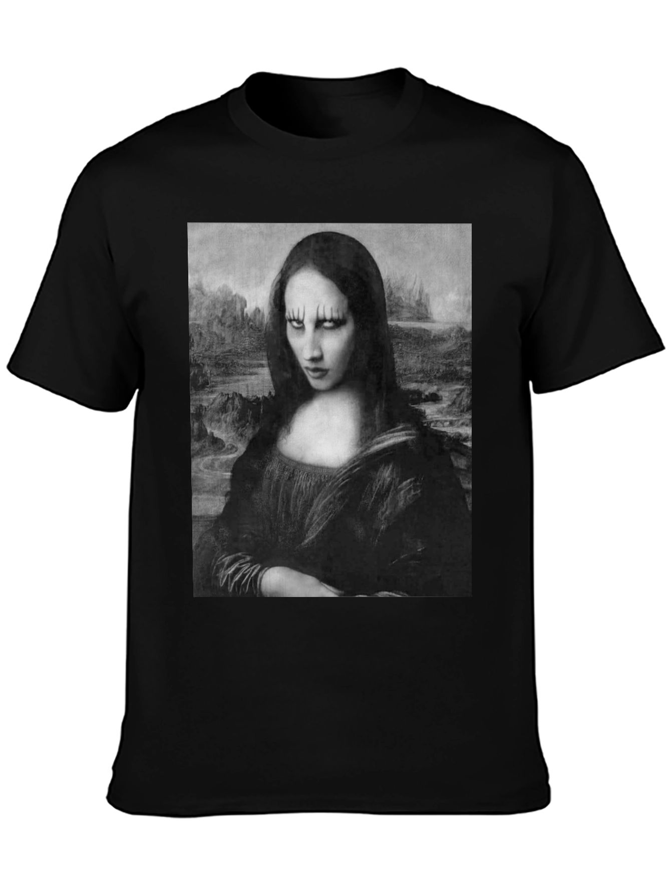 Gothic Mona Lisa Graphic Tee - Black Cotton T-Shirt