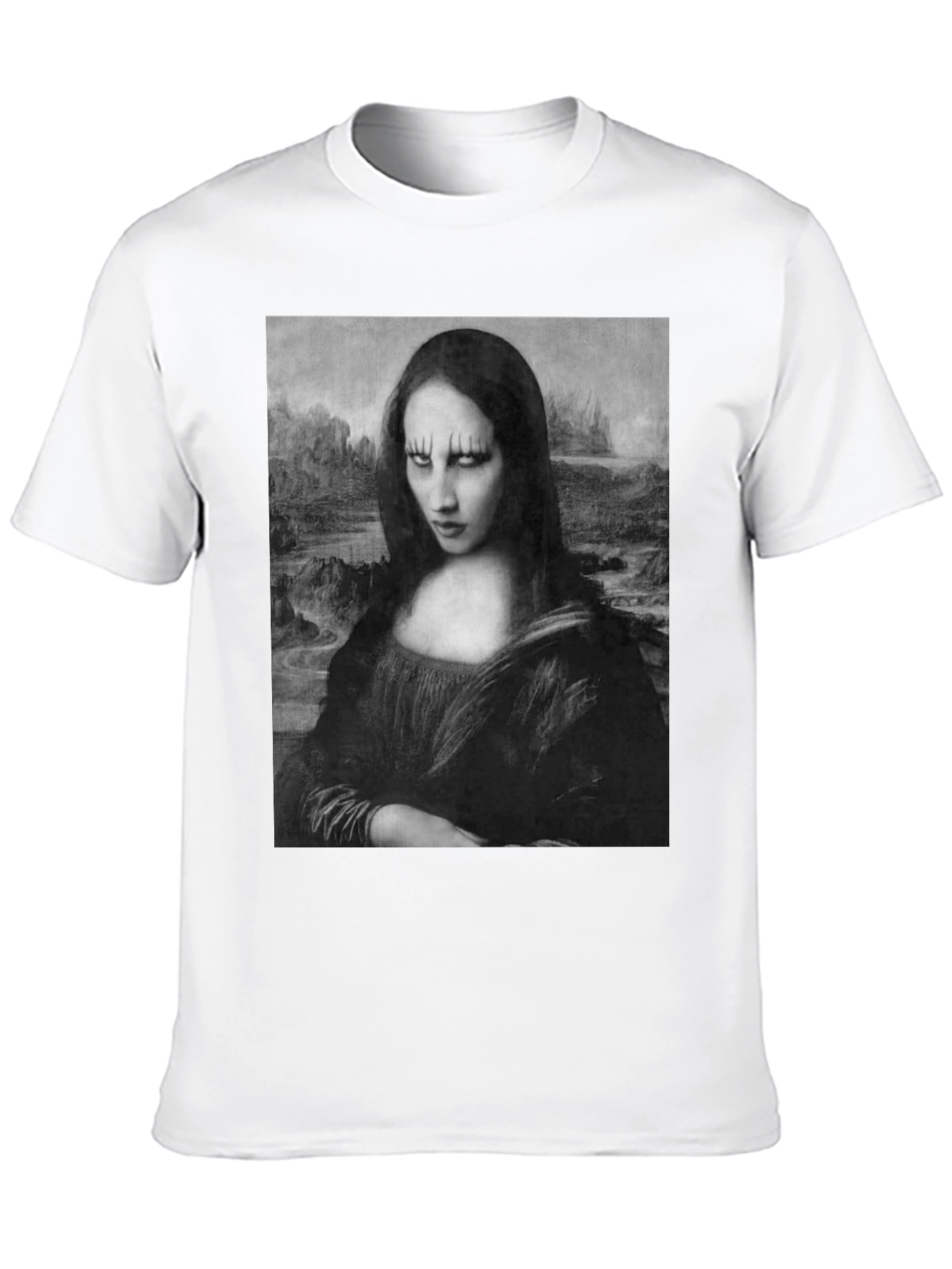 Gothic Mona Lisa Graphic Tee - Black Cotton T-Shirt