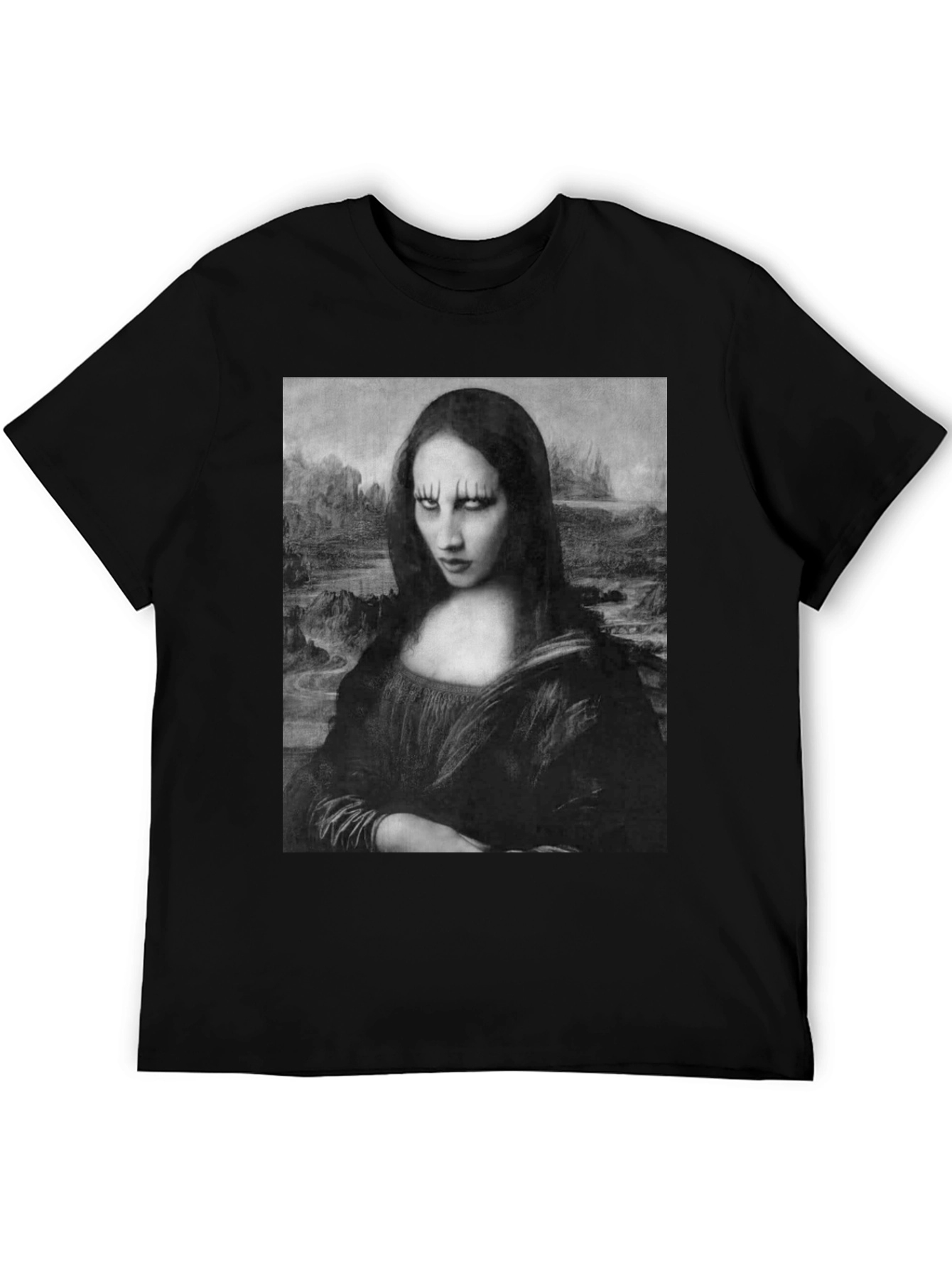 Gothic Mona Lisa Graphic Tee - Black Cotton T-Shirt