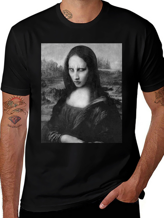 Gothic Mona Lisa Graphic Tee - Black Cotton T-Shirt