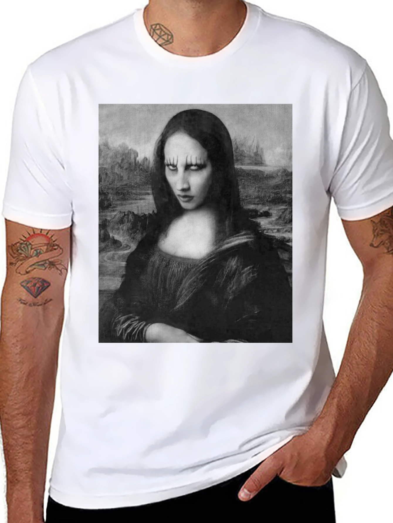 Gothic Mona Lisa Graphic Tee - Black Cotton T-Shirt
