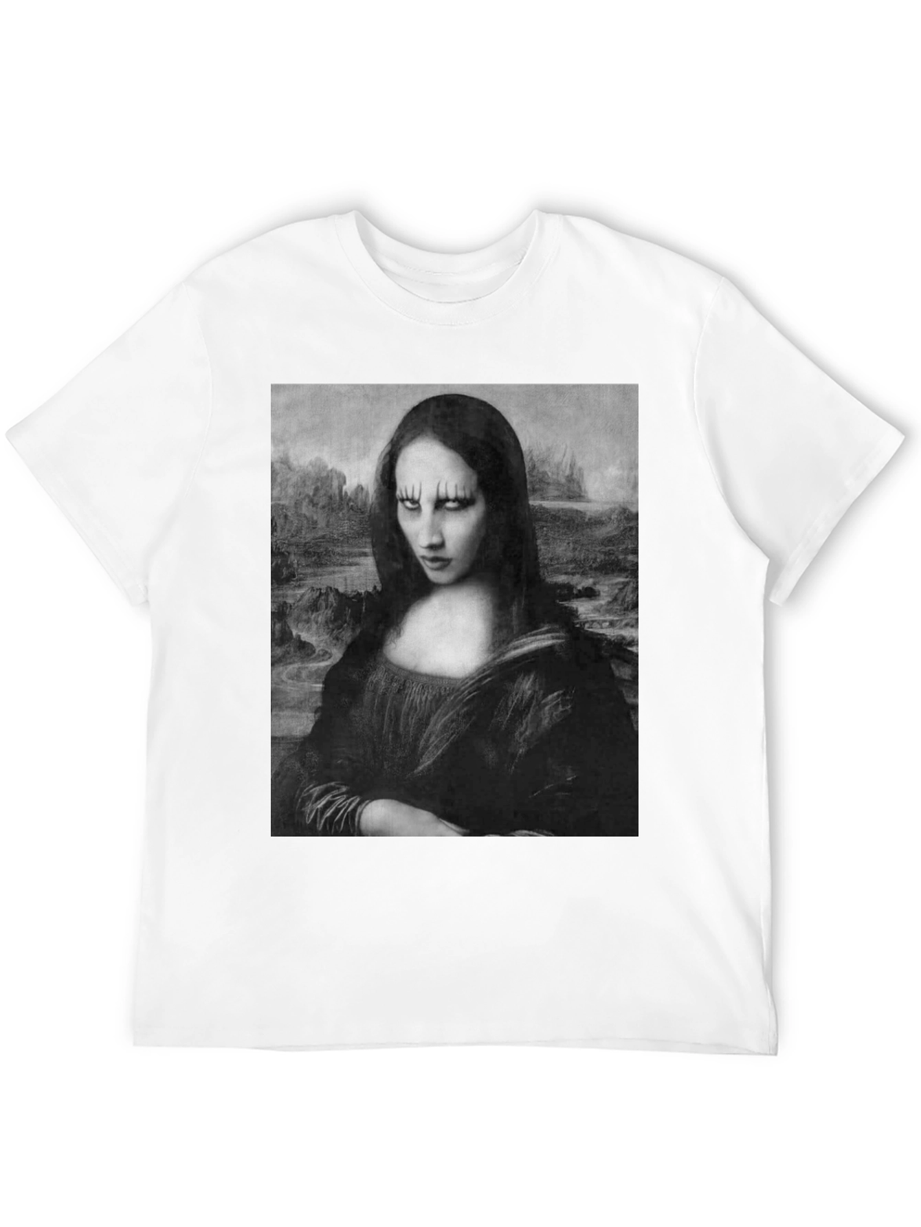 Gothic Mona Lisa Graphic Tee - Black Cotton T-Shirt
