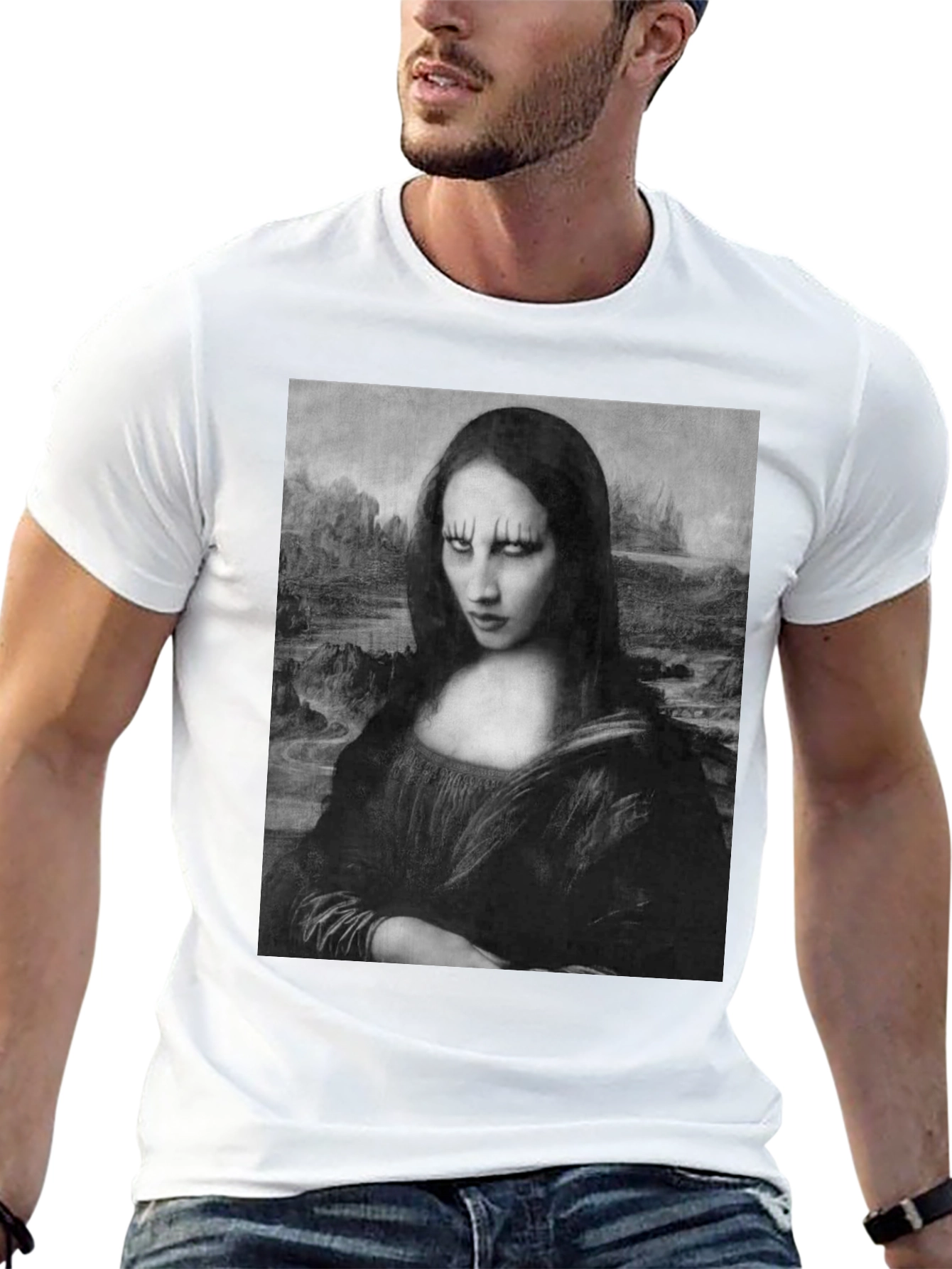 Gothic Mona Lisa Graphic Tee - Black Cotton T-Shirt