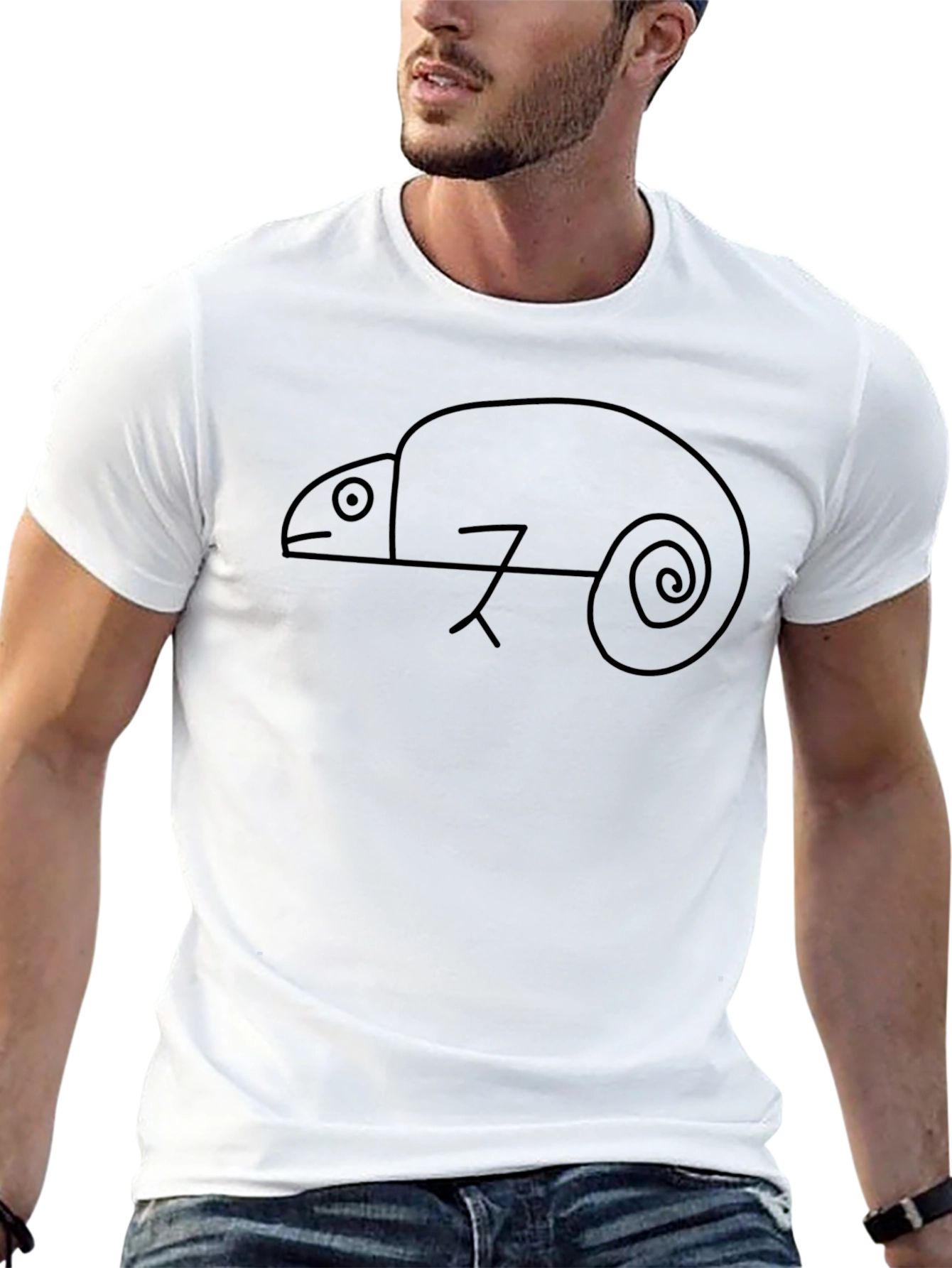 Minimalist Chameleon Graphic Tee - Black