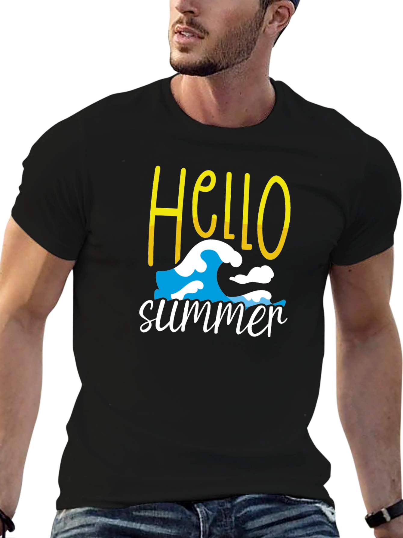 Hello Summer T-Shirt - Wave Design - Cotton Blend