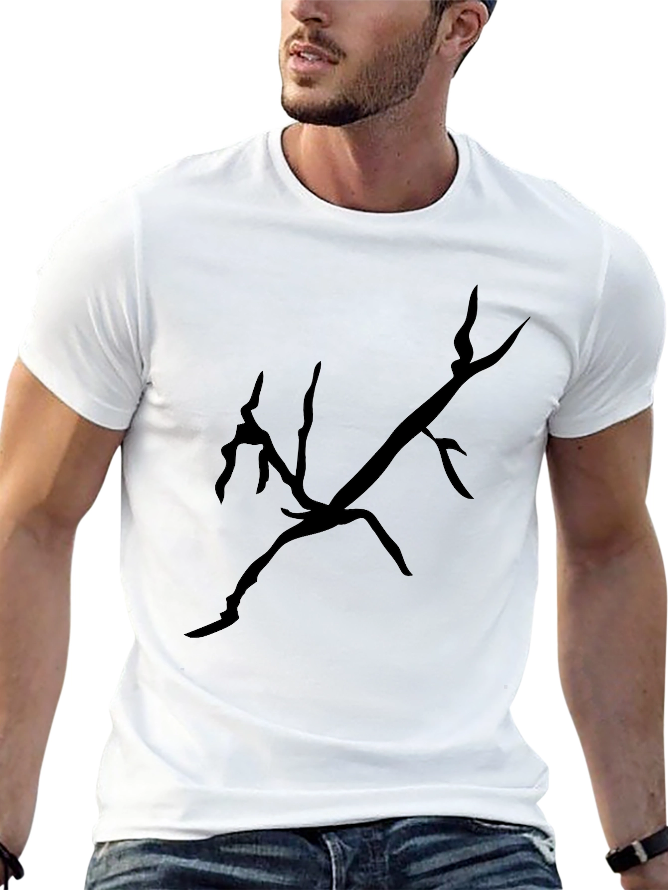 Black T-Shirt with Abstract Branch Design