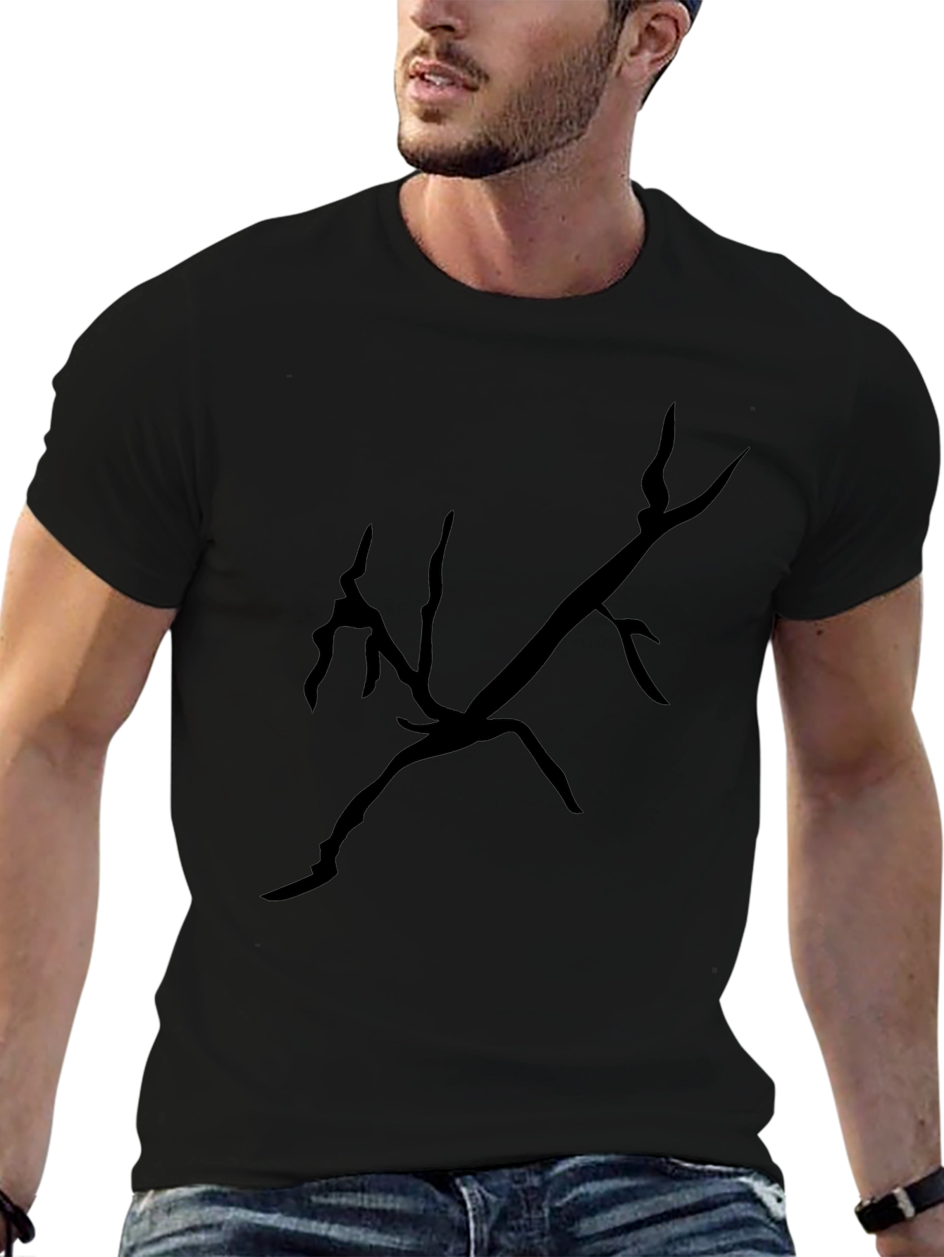 Black T-Shirt with Abstract Branch Design