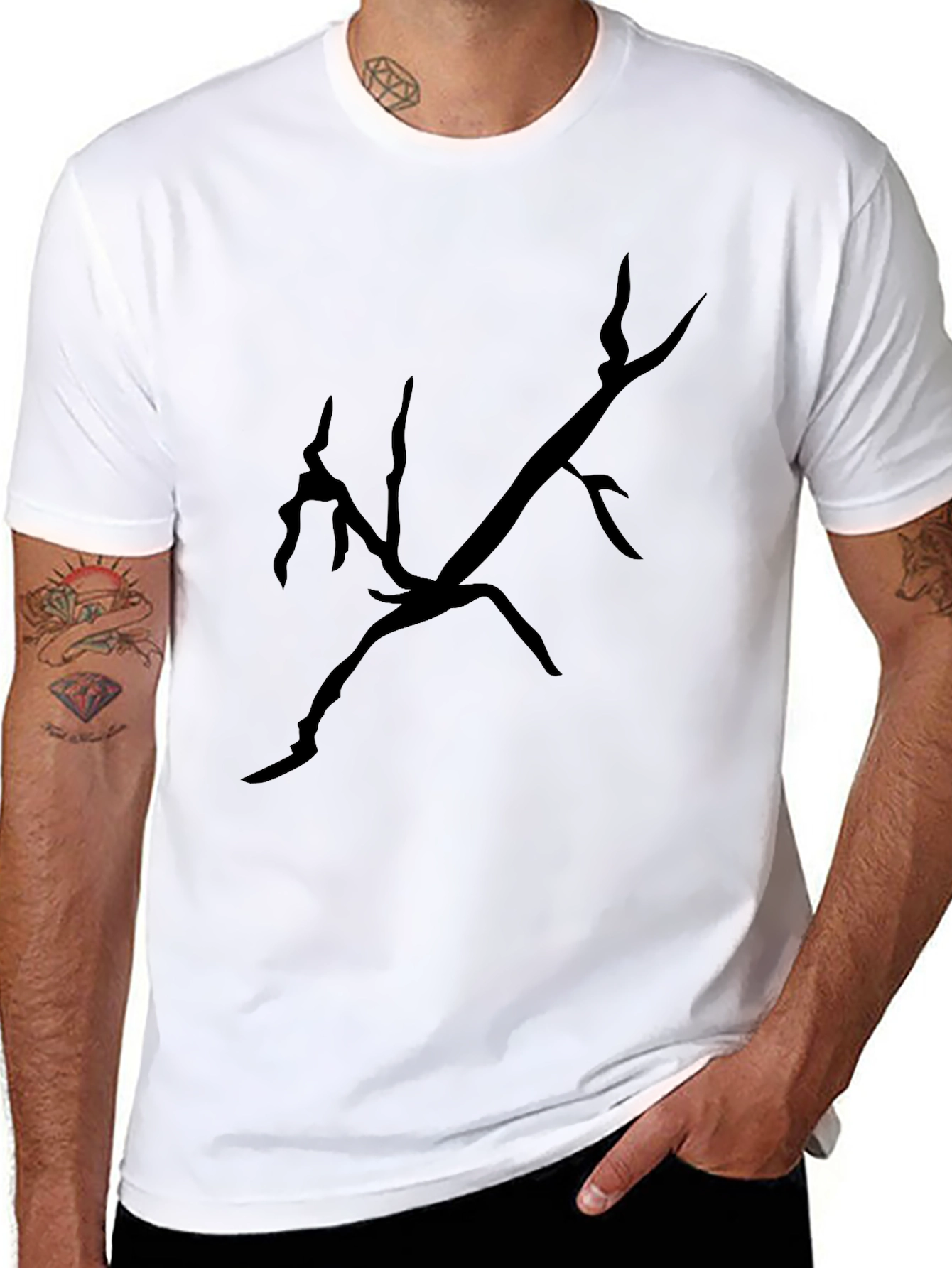 Black T-Shirt with Abstract Branch Design