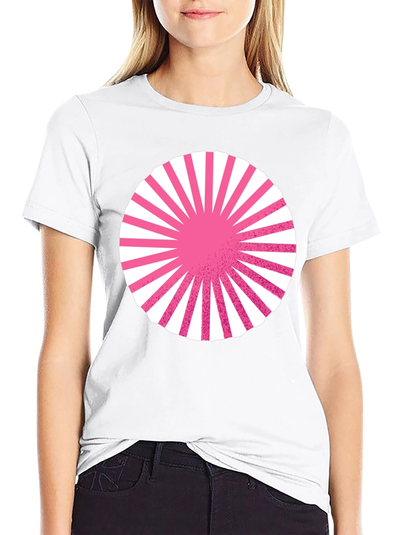 Graphic Circle Tee - Pink Burst Design on Black