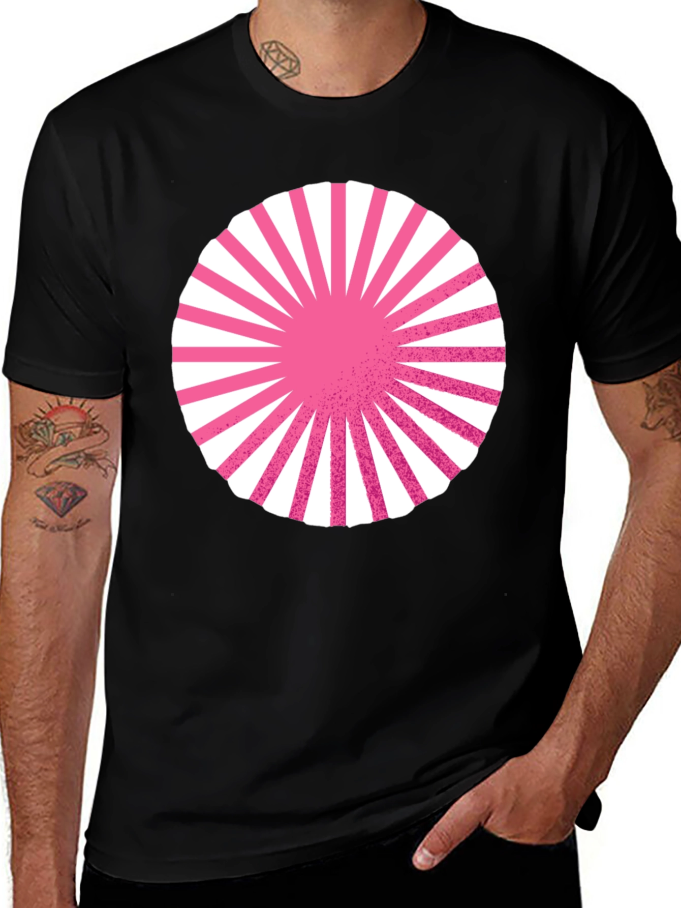 Graphic Circle Tee - Pink Burst Design on Black
