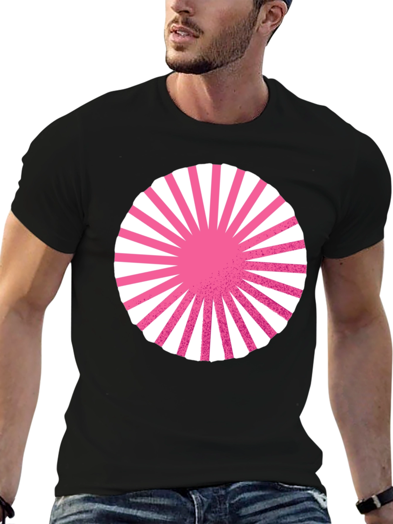 Graphic Circle Tee - Pink Burst Design on Black