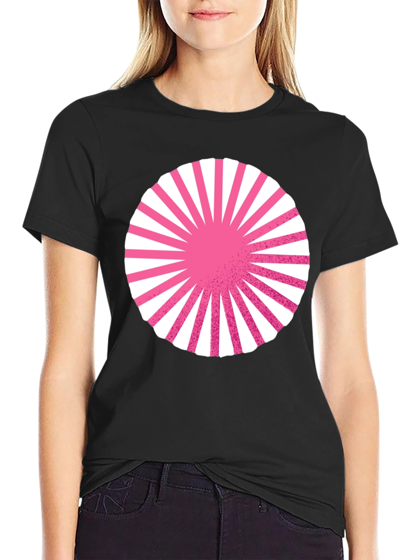 Graphic Circle Tee - Pink Burst Design on Black