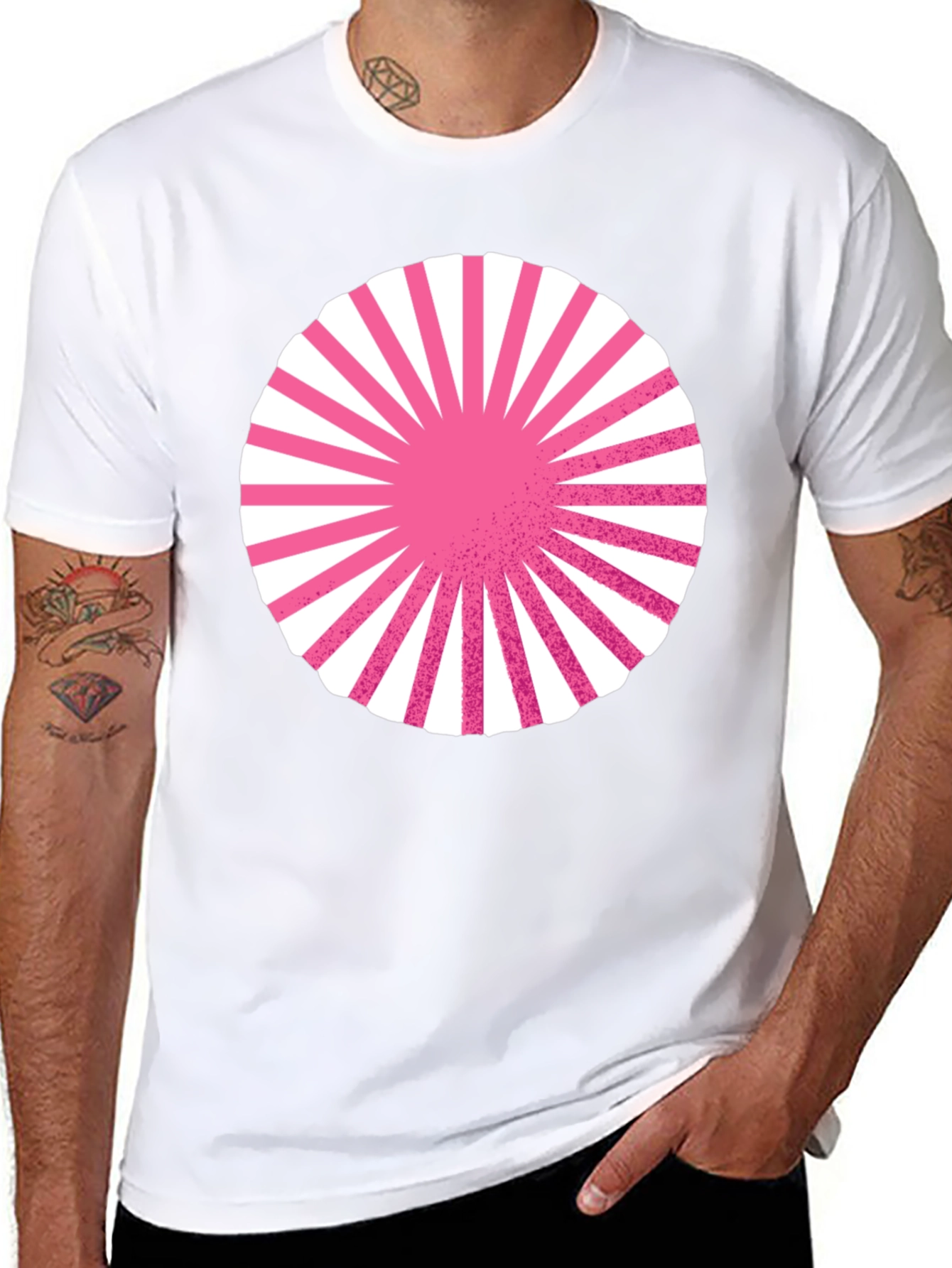 Graphic Circle Tee - Pink Burst Design on Black