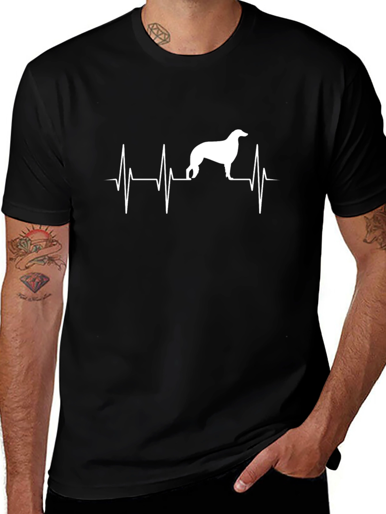 Dog Heartbeat Graphic Tee - Black Cotton T-Shirt
