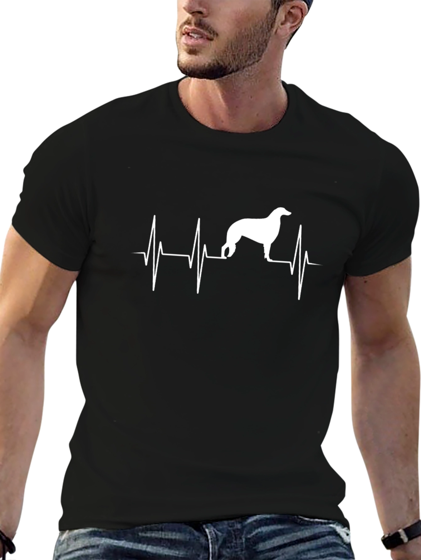 Dog Heartbeat Graphic Tee - Black Cotton T-Shirt