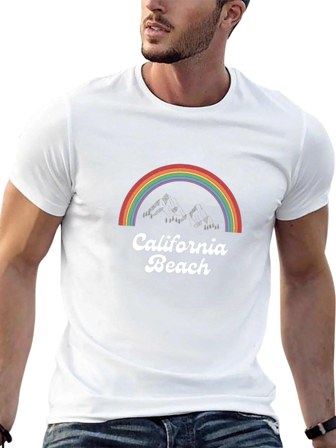 California Beach Rainbow Graphic Tee - Black