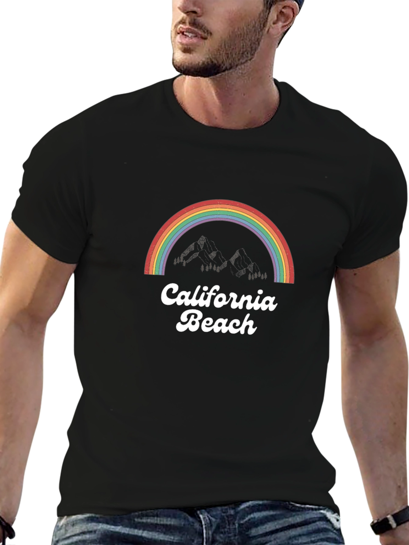 California Beach Rainbow Graphic Tee - Black