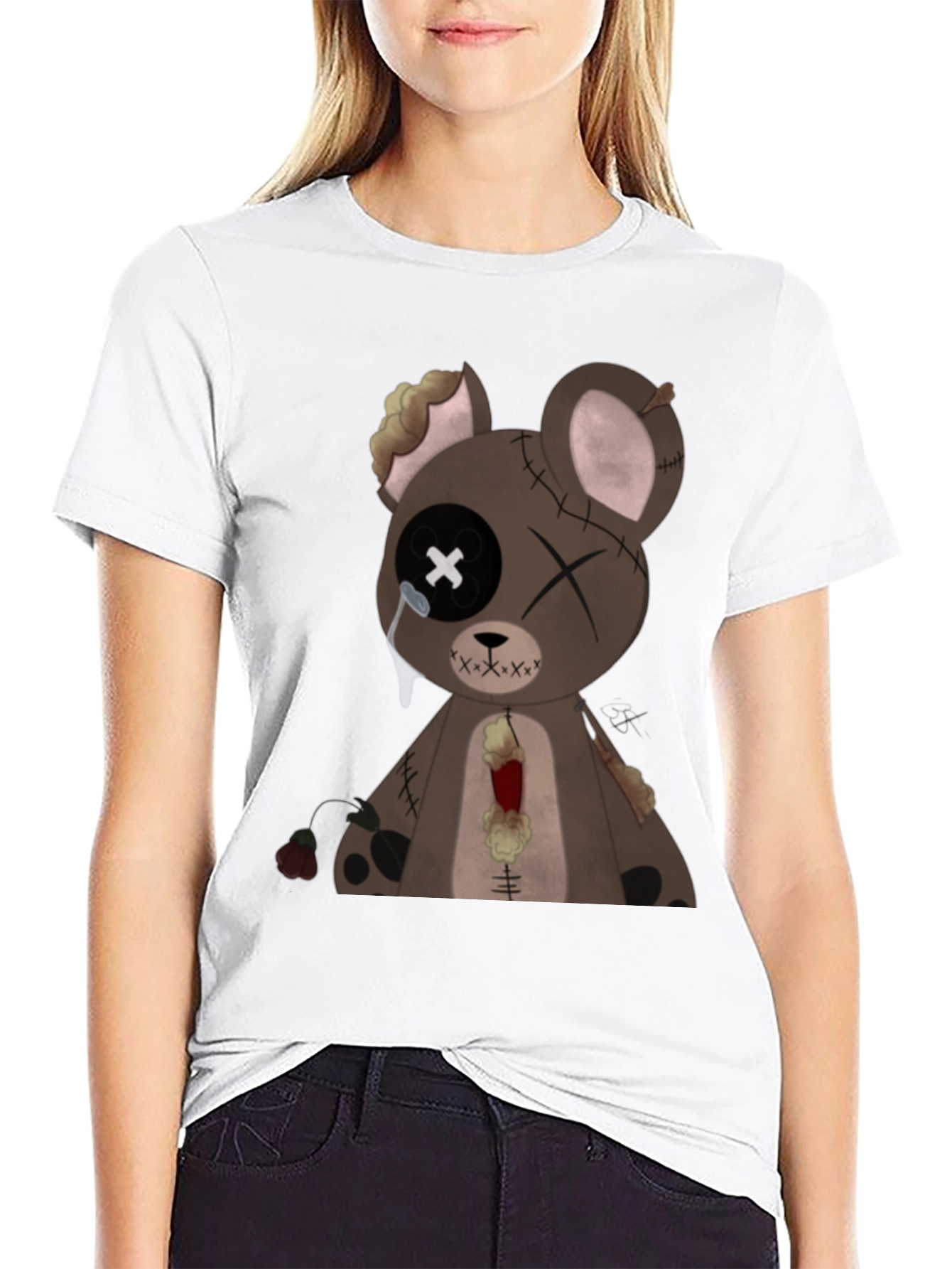 Distressed Teddy Bear Graphic Tee - Mens Black T-Shirt