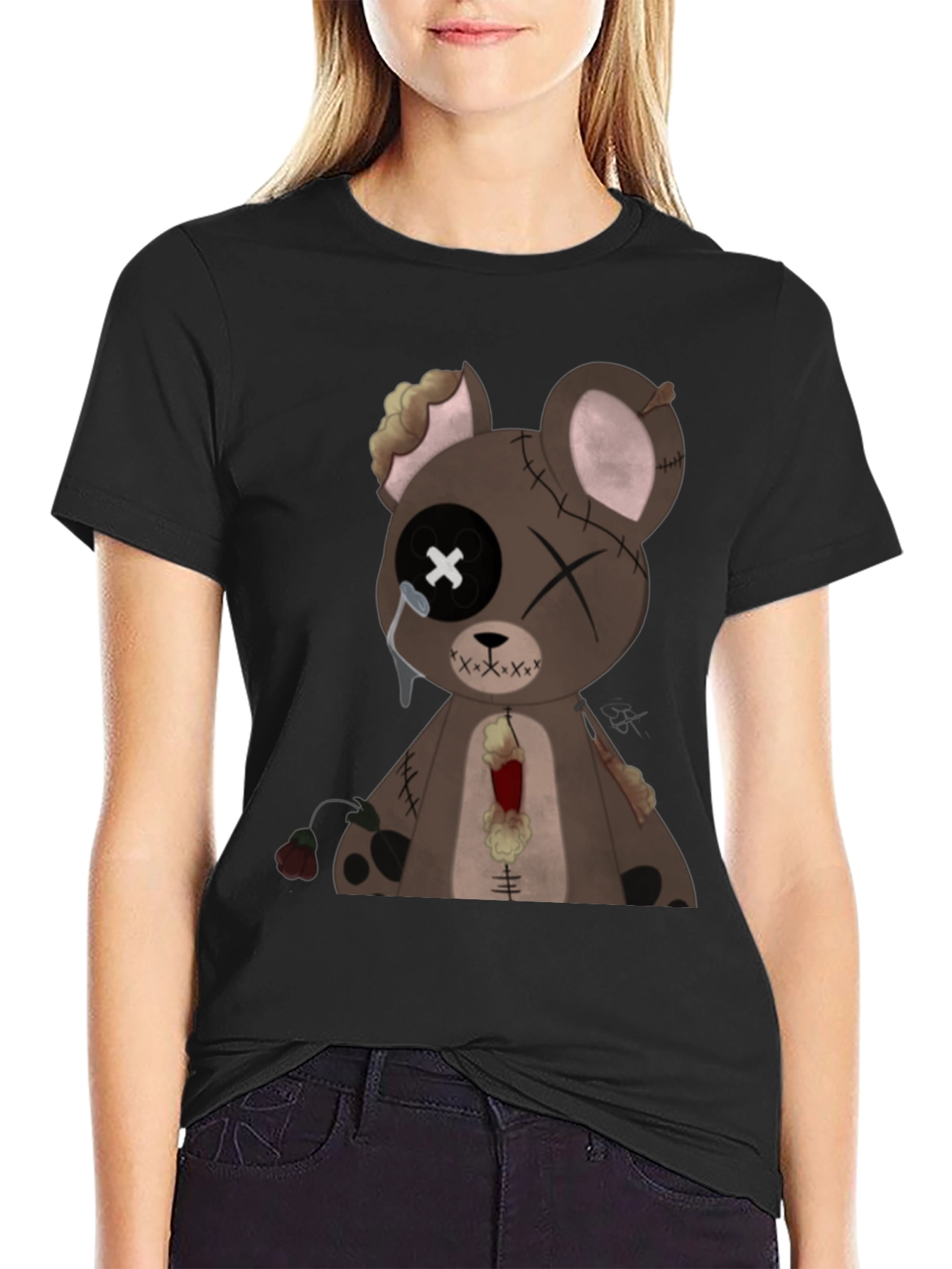Distressed Teddy Bear Graphic Tee - Mens Black T-Shirt