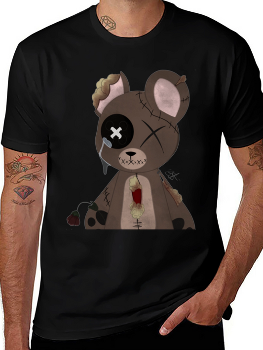 Distressed Teddy Bear Graphic Tee - Mens Black T-Shirt
