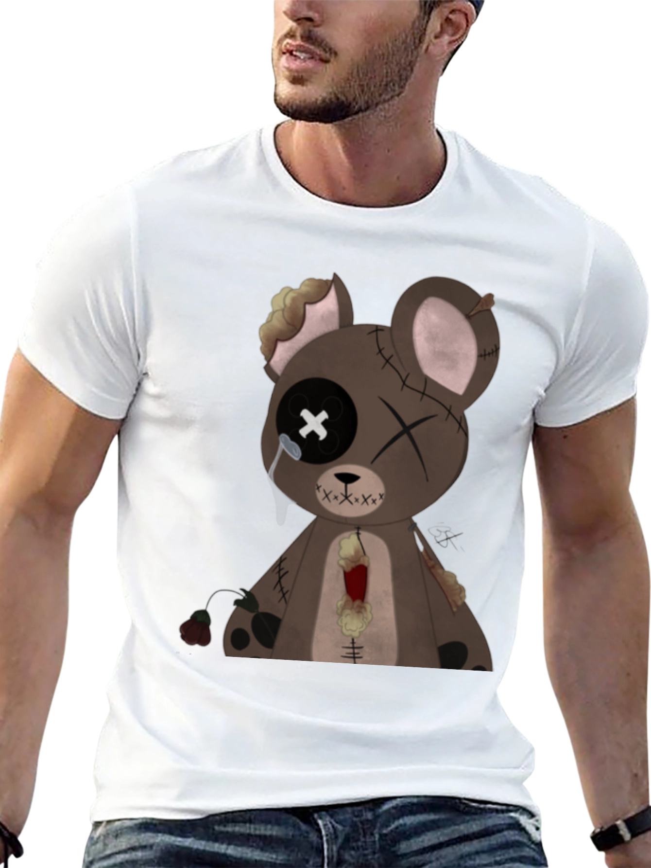 Distressed Teddy Bear Graphic Tee - Mens Black T-Shirt