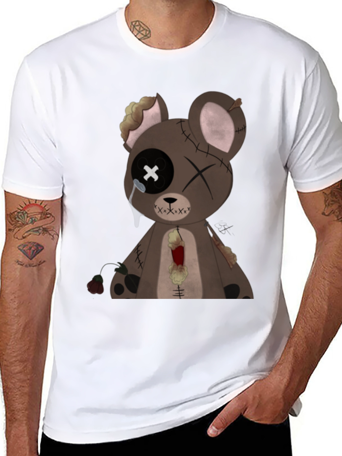 Distressed Teddy Bear Graphic Tee - Mens Black T-Shirt