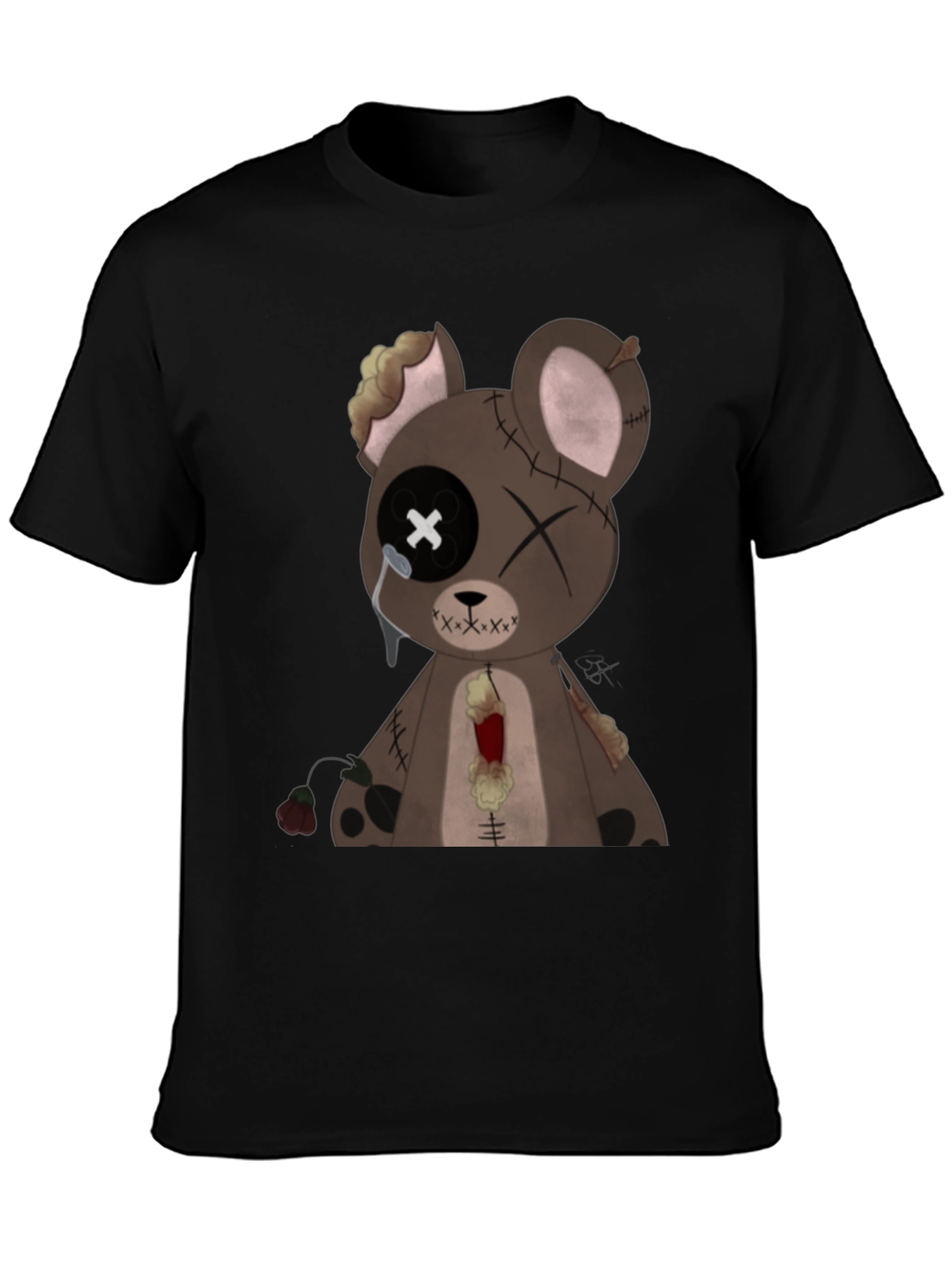 Distressed Teddy Bear Graphic Tee - Mens Black T-Shirt