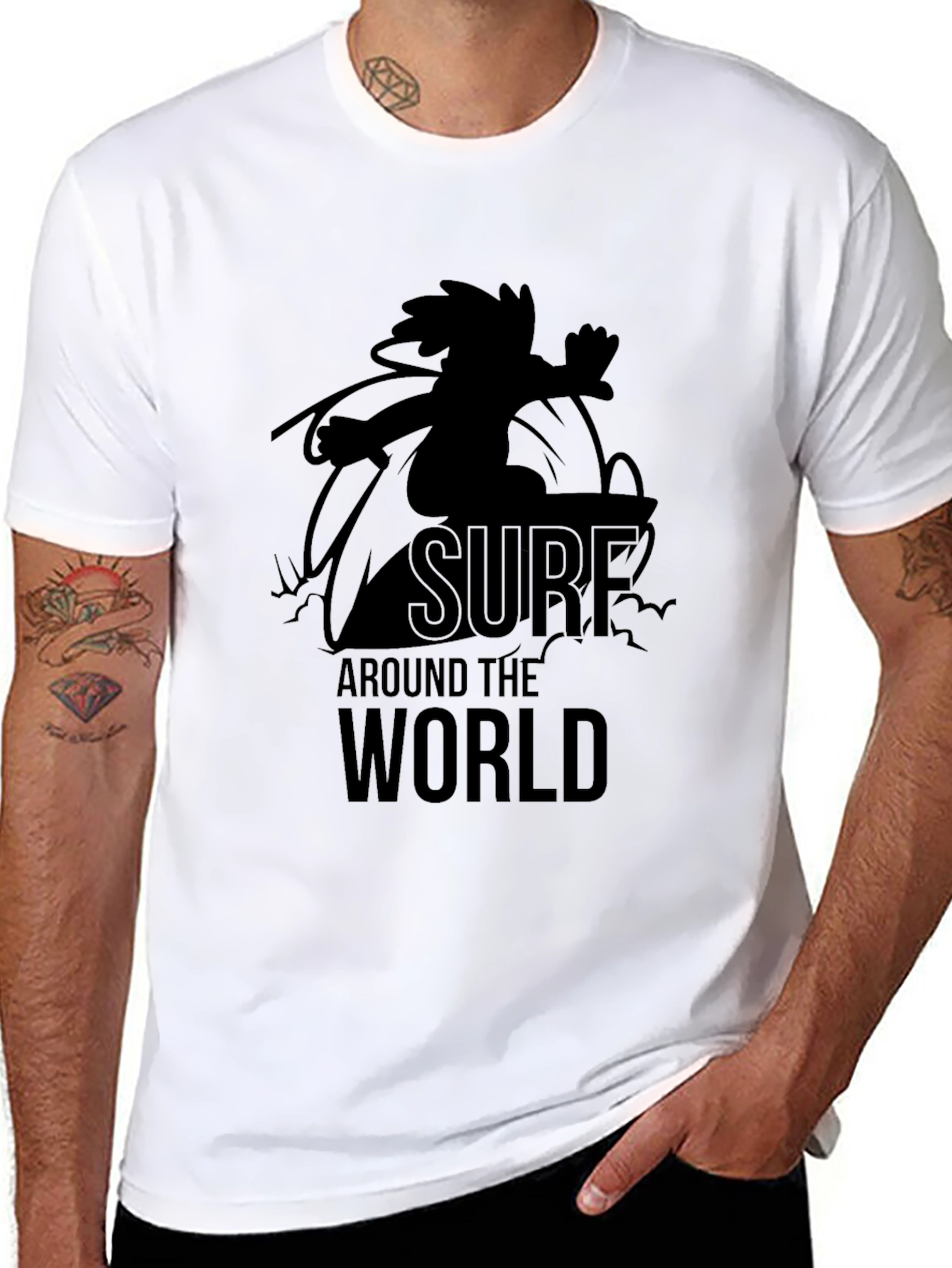 Surf Around the World Graphic Tee - Black