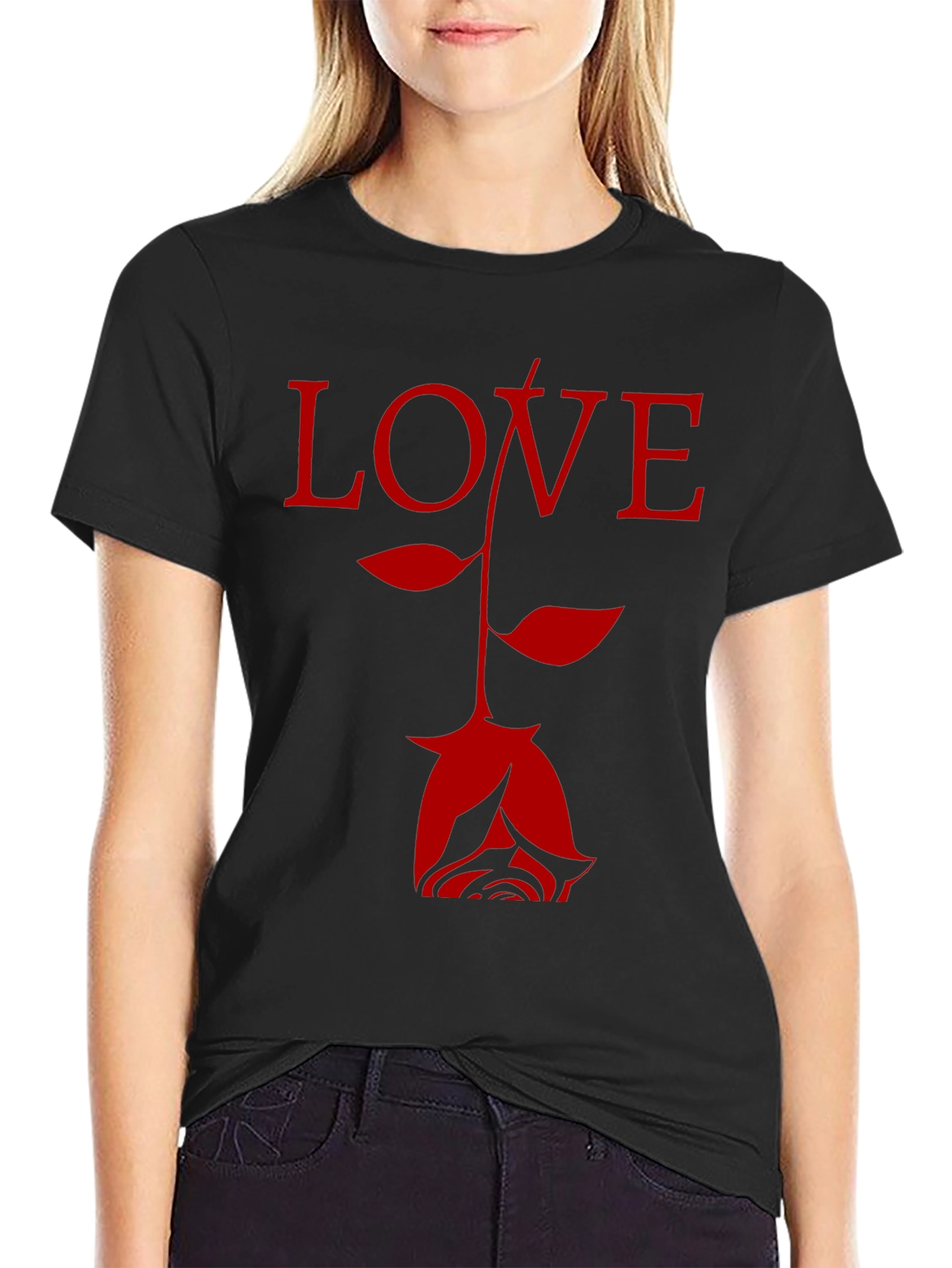 Love Rose Black Graphic T-Shirt