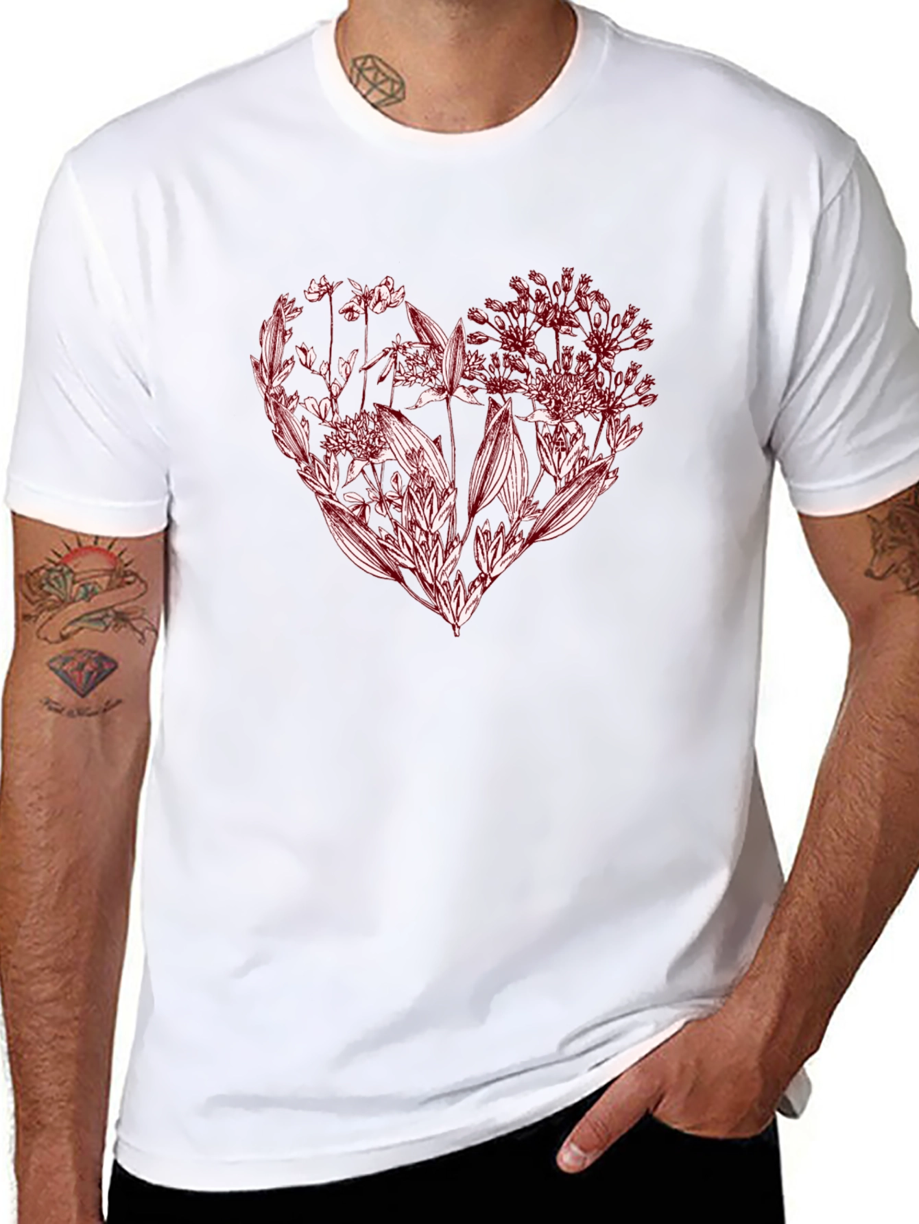 Floral Heart Graphic Tee - Stylish Black T-Shirt
