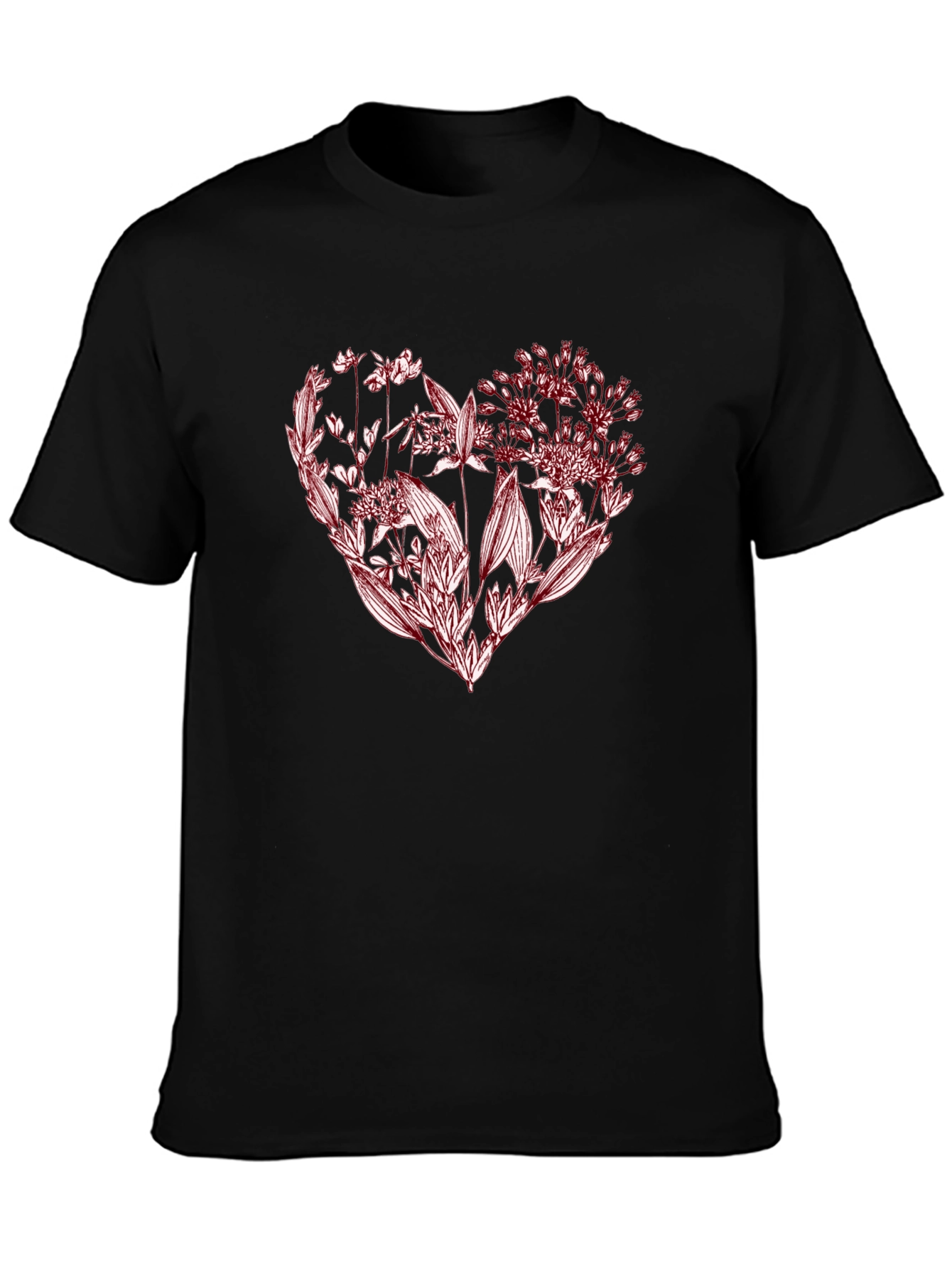 Floral Heart Graphic Tee - Stylish Black T-Shirt