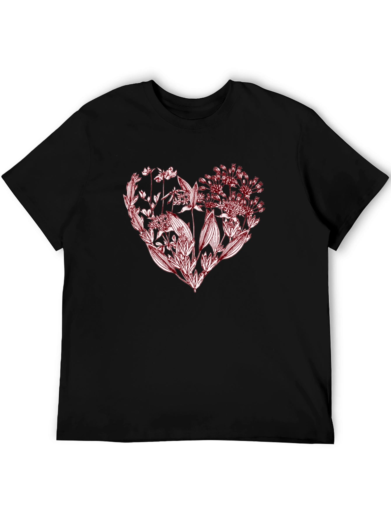 Floral Heart Graphic Tee - Stylish Black T-Shirt