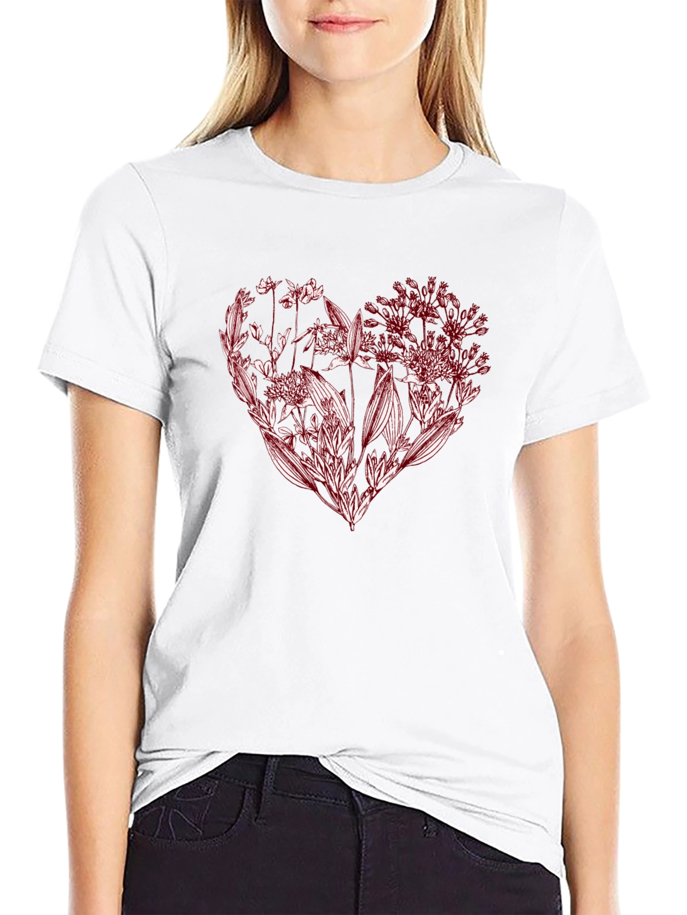 Floral Heart Graphic Tee - Stylish Black T-Shirt